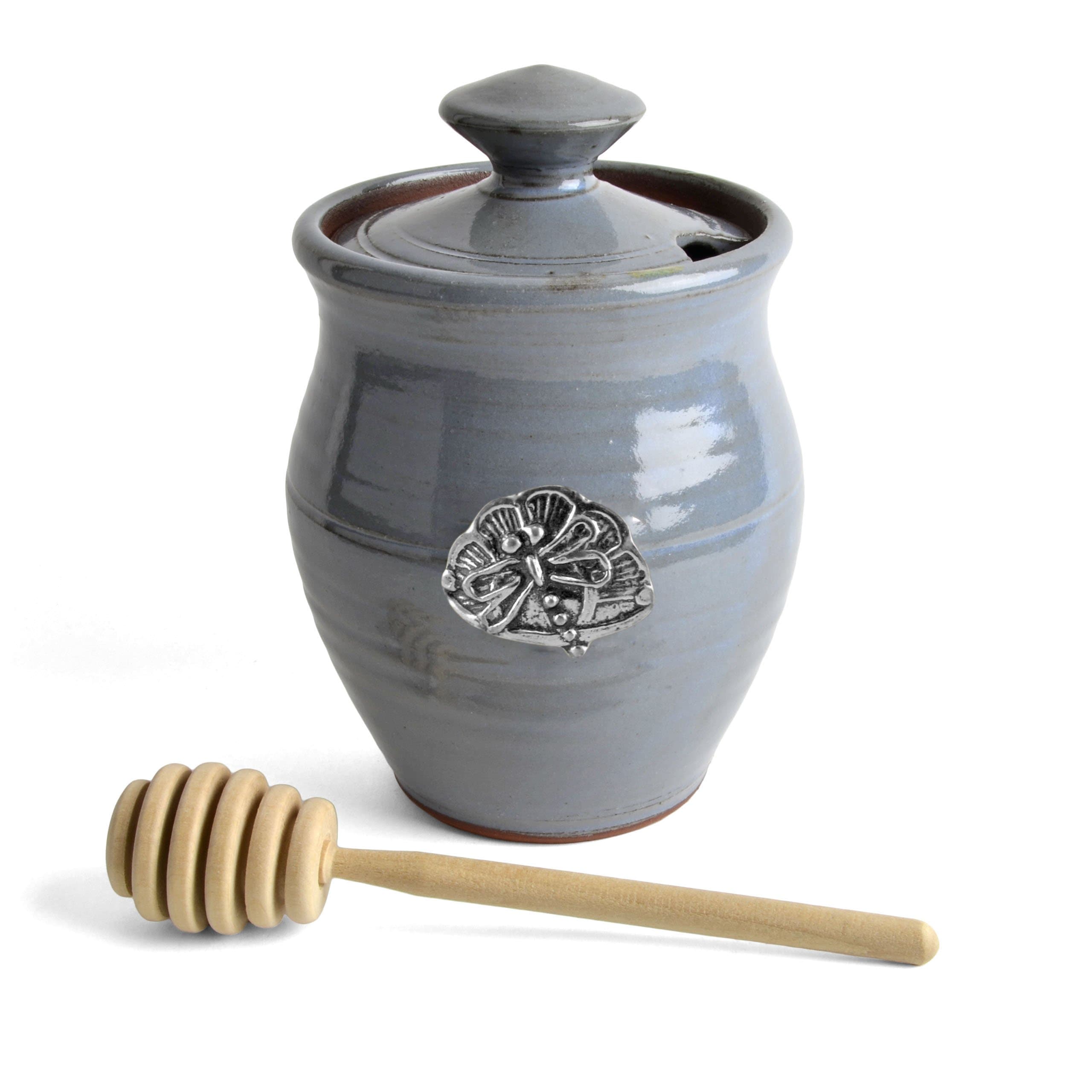 Oregon Stoneware StudioDragonfly Honey Pot, Light Blue