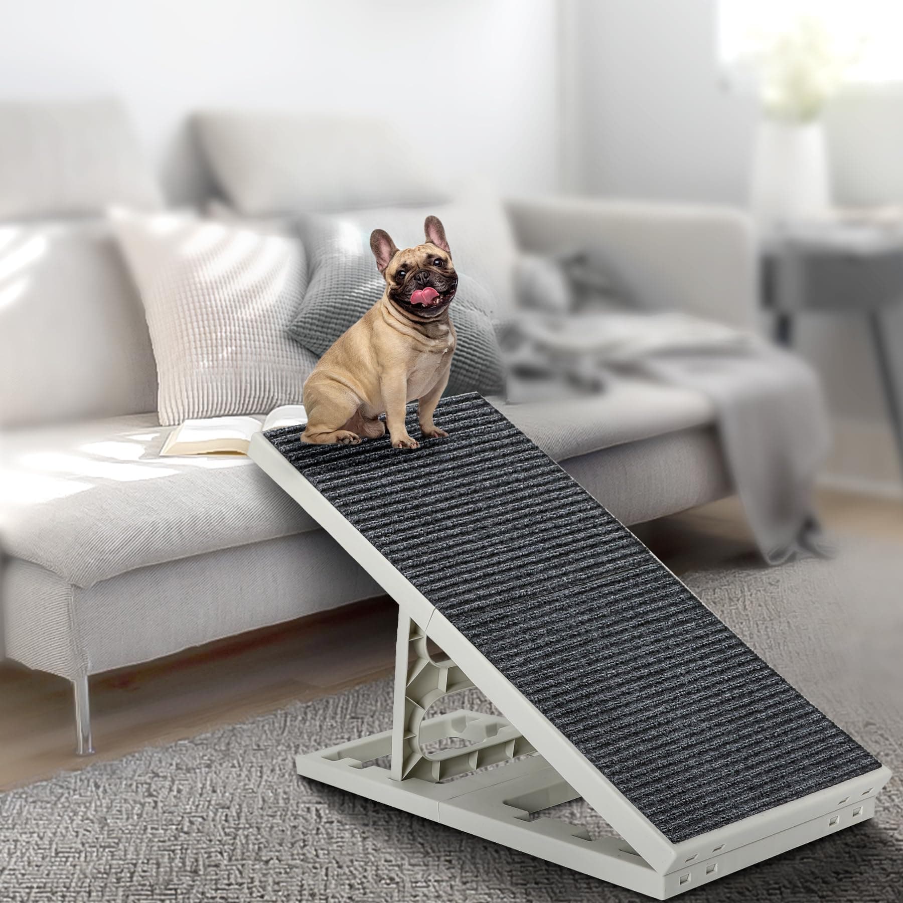 Indoor Dog Ramp Bed for Small Medium Pets,Folding Collapsible Cat Ramp with Non-Slip Carpet, Adjustable Height Dog Ramp for Couch,Sofa,Chair