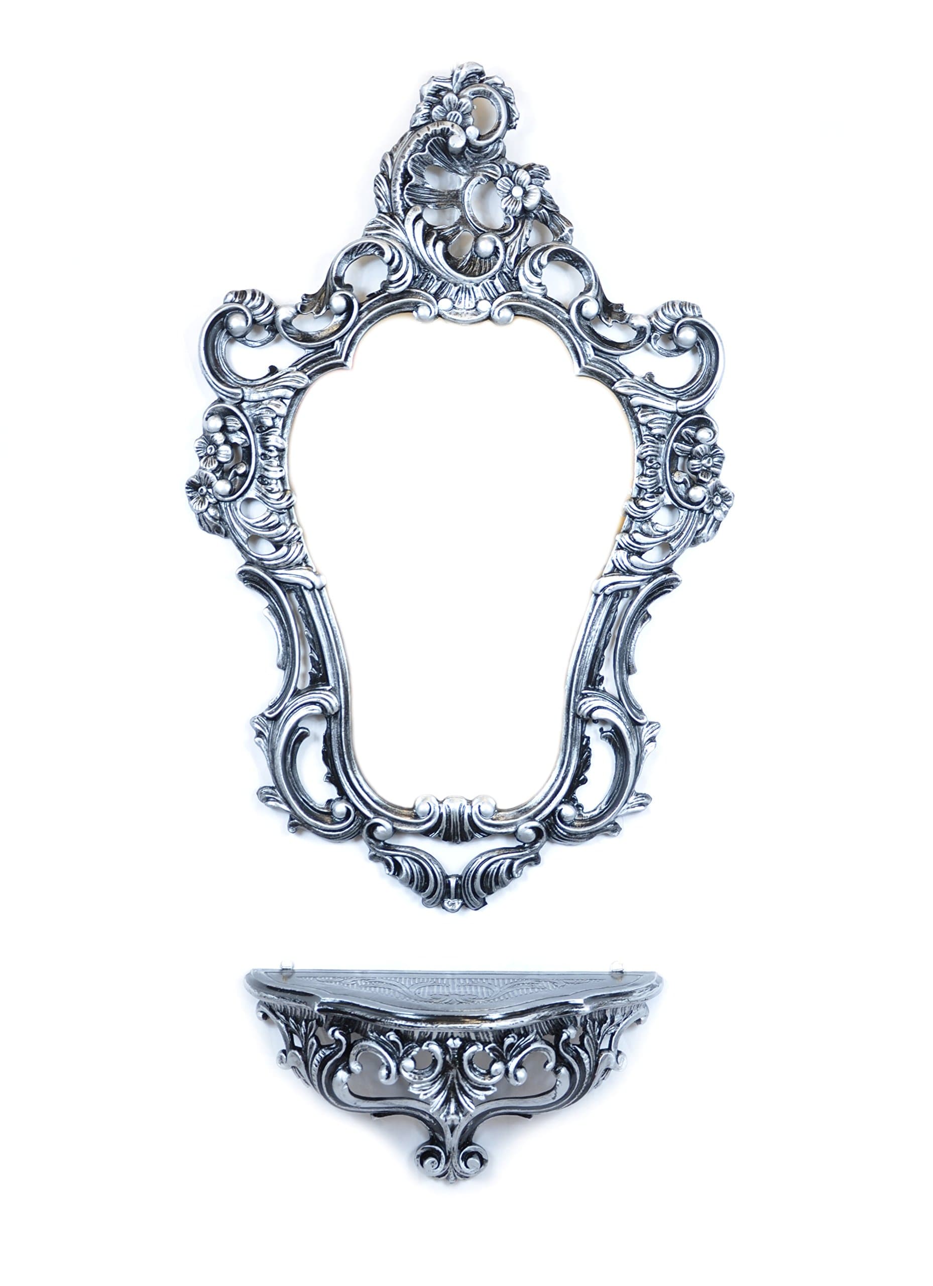 Ideacasa SET CONSOLLE + SPECCHIO PARETE NERO ARGENTO NERA ARGENTATO STILE LUIGI XVI FINTO VINTAGE