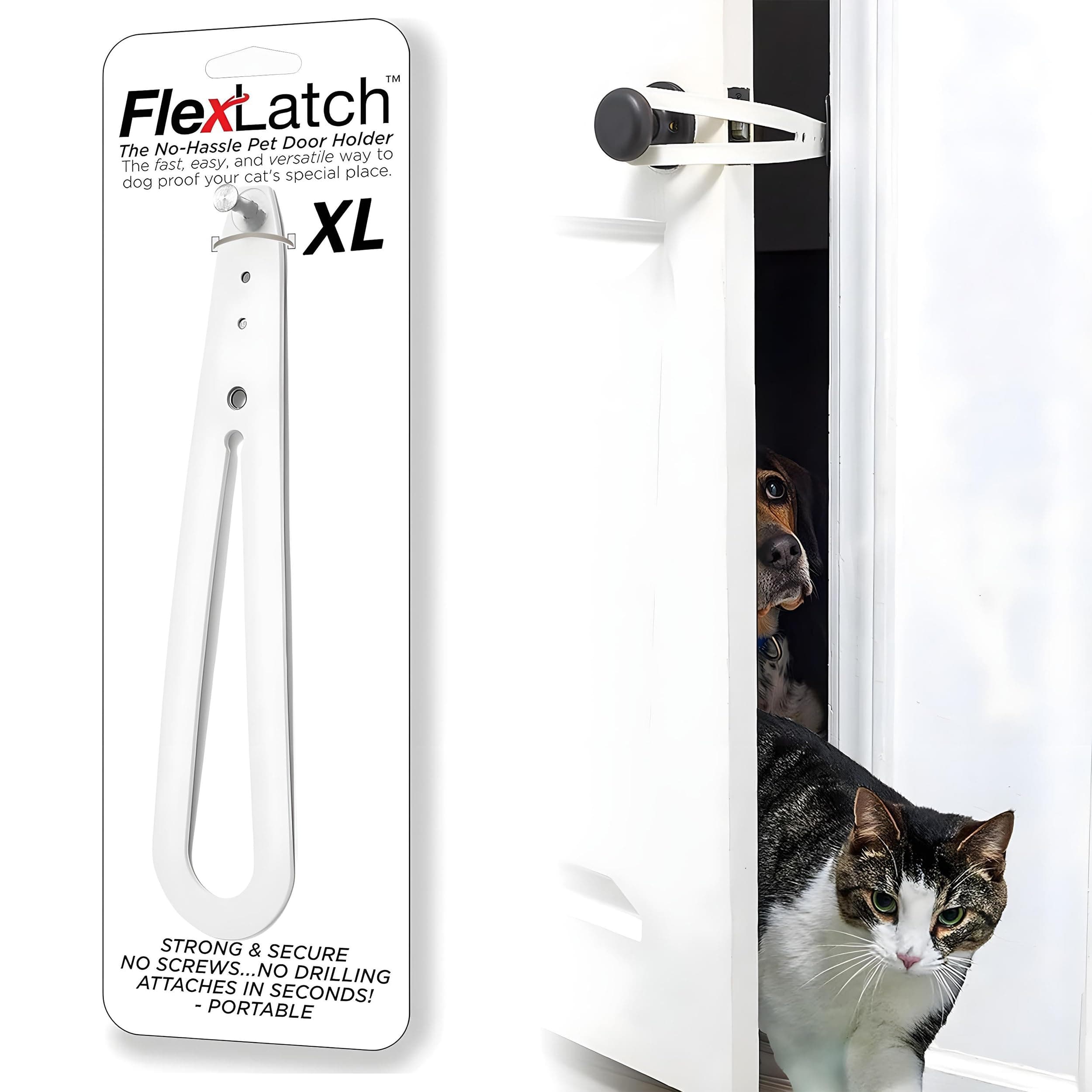Cat Door Holder Latch - Extra Large Cat Door Alternative Installs Fast Flex Latch Strap Let's Cats in and Keeps Dogs Out of Litter & Food. Safe Baby Proof One Piece No Measuring Extra Easy