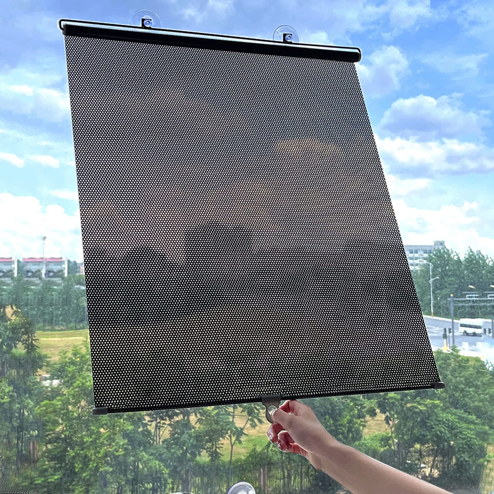 FENGSHOUUBlackout Blind Shade with Suction Cups Temporary Portable Window Cover Curtain,Sunshade Roller Window Shades,Heat Insulation Sunscreen,for Car,Office,Kitchen (W 27 x H 49in)