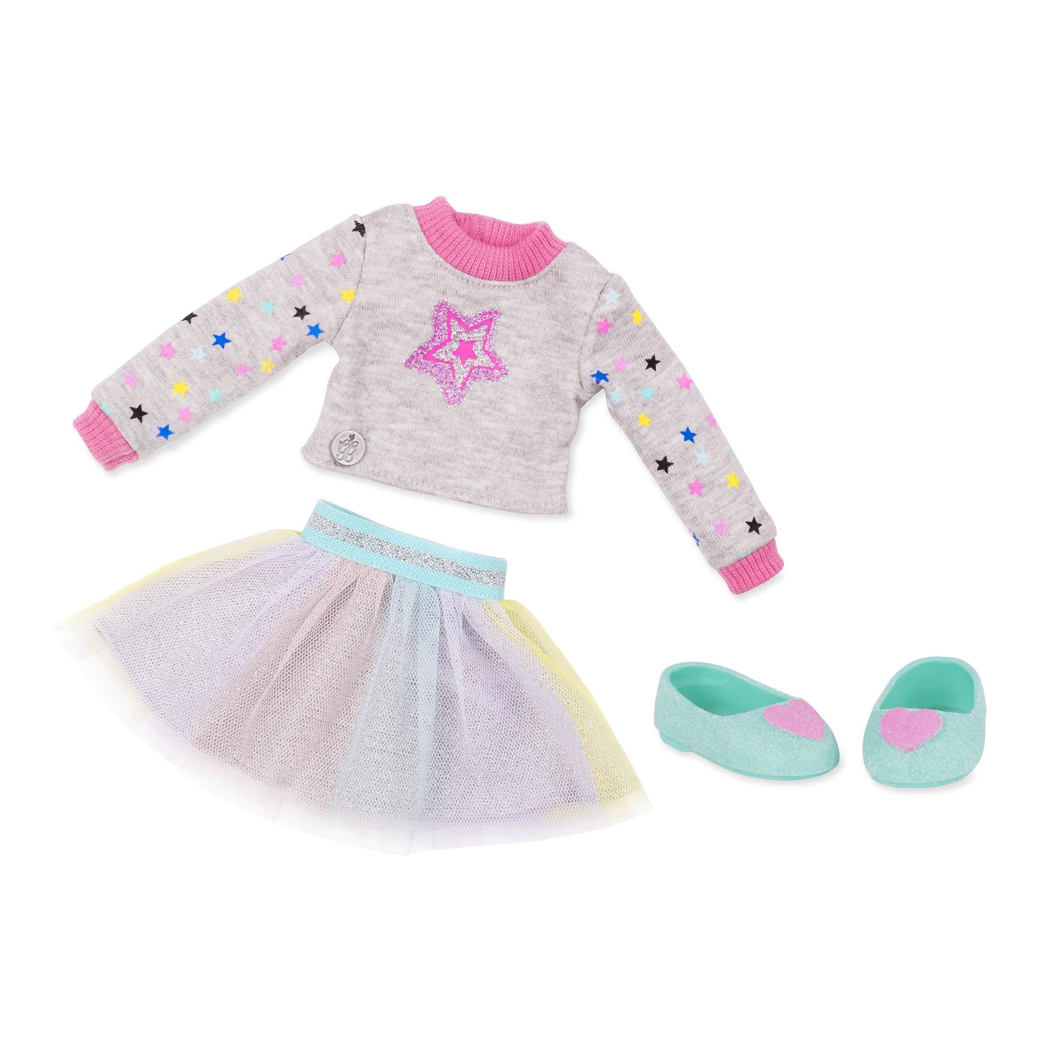 Glitter Girls – 14-Inch Doll Clothes – Shine Bright Outfit – Start Print Weater, Rainbow Tulle Tutu and Glittery Shoes – Toys, and Accessories for 3+ Years