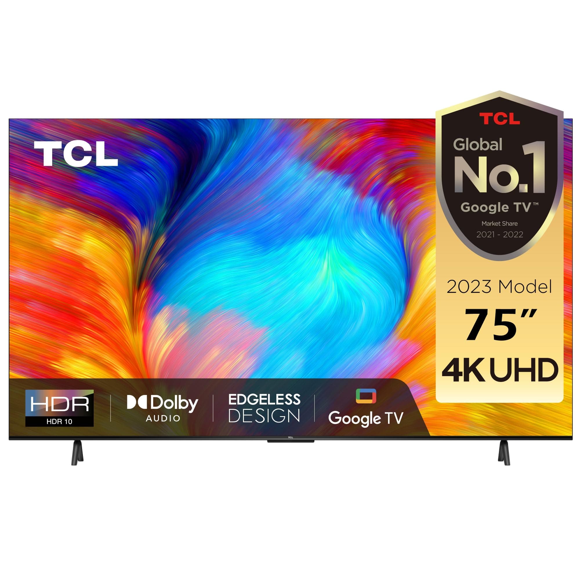 TCL75 Inch TV, 4K UHD Smart TV, Google TV, Dolby Audio HDR10 & Micro Dimming technology Edgeless Design - 75P635