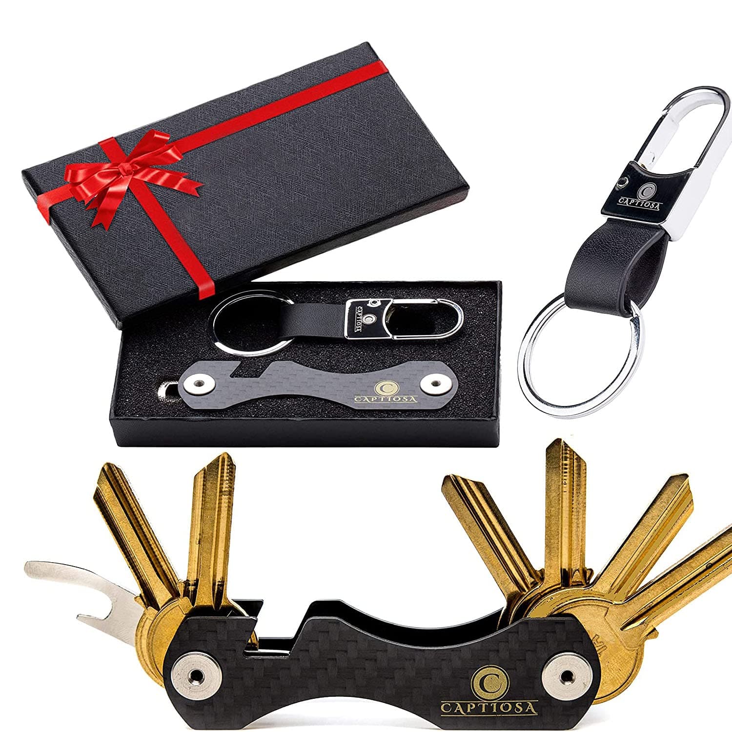 CaptiosaSmart Key Holder Key Organiser Compact Key Holder Made of Carbon Fiber Keyport Pivot Key Ring Keychain Organizer UP to 28 Keys - DIY & EDC Multitools -SIM & Bottle Opener - Great GlFT