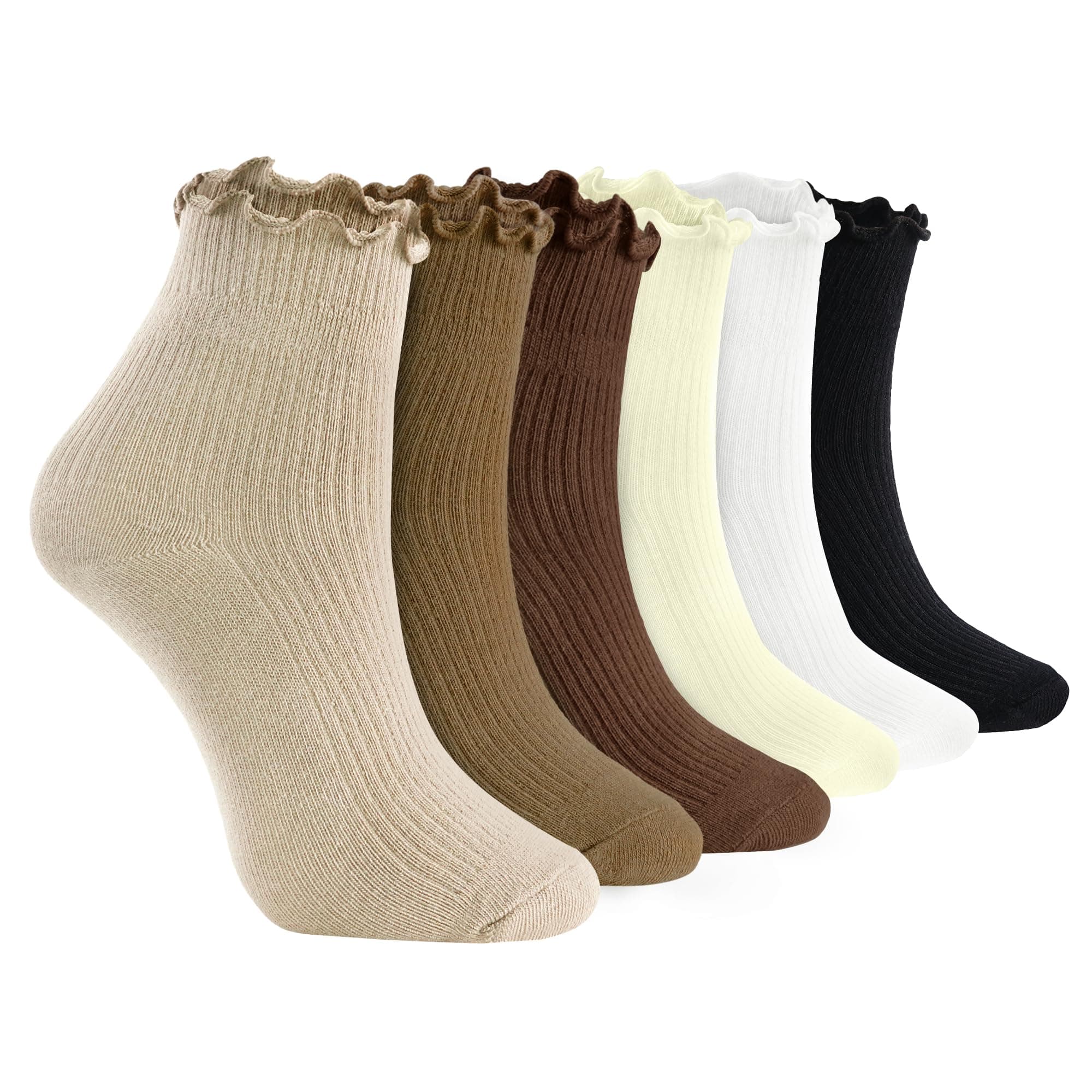 HENGRUIRuffle Socks Women,Soft Frilly Socks for Women Girl Ankle Socks Lettuce Edge Socks Casual Knit Crew Socks 6 Pair