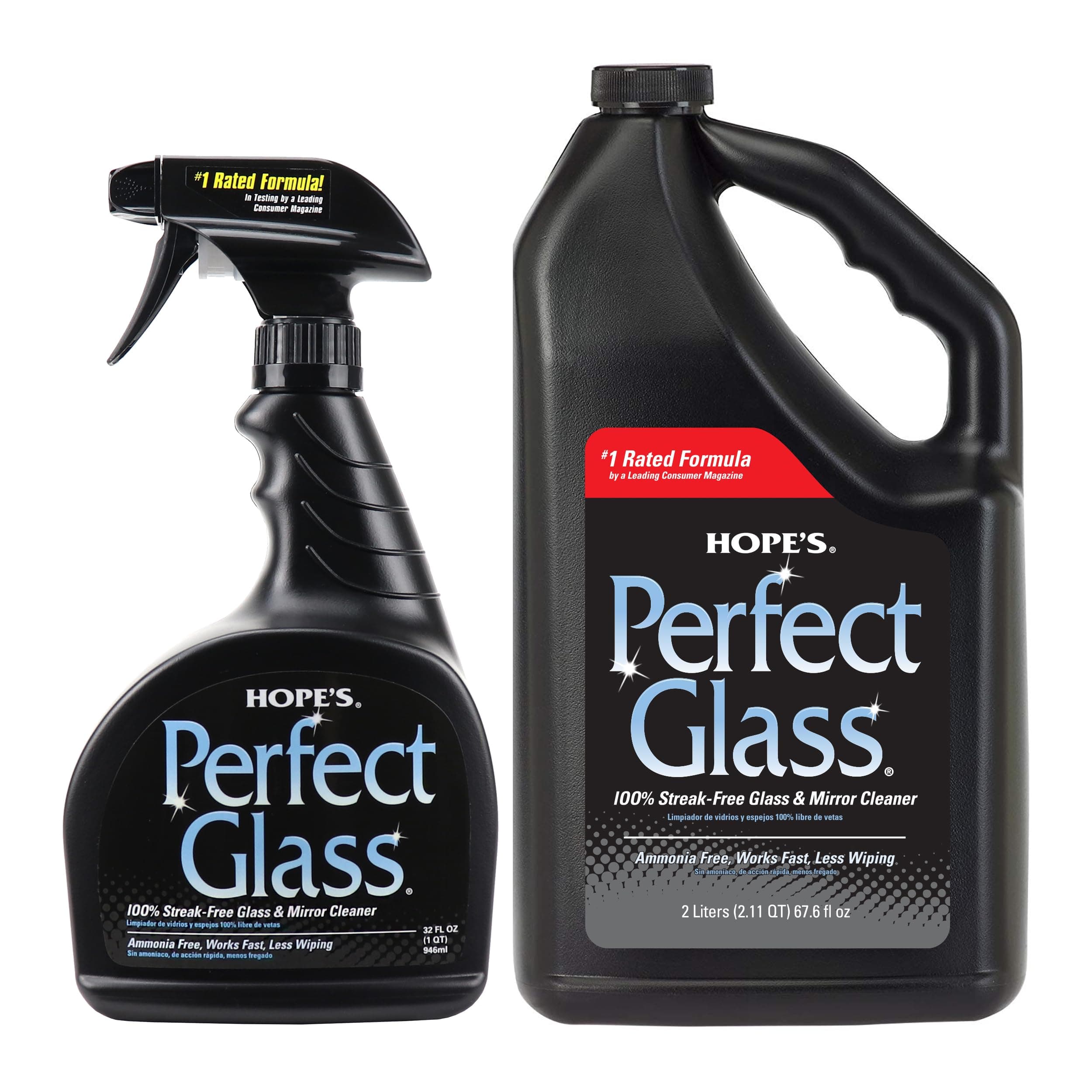 Hope's Perfect Glass Cleaner, 2 Piece, 32 Oz. Spray Bottle and 67 Oz. Refill Bottle
