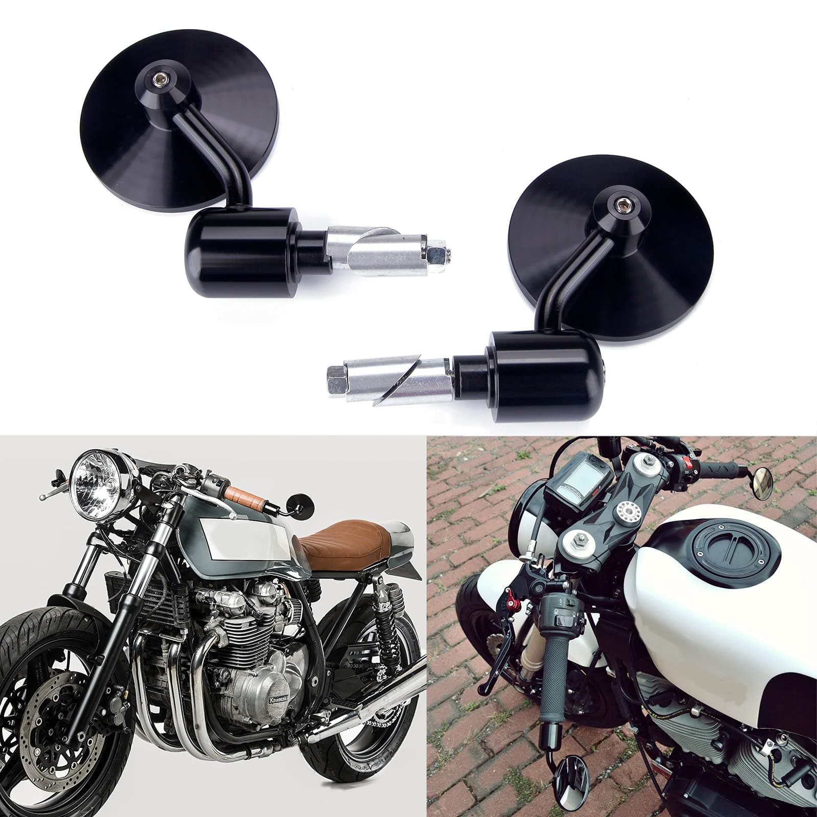 Rich Choices Universal Black Motorcycle Aluminum Rearview Side Mirrors 7/8" Bar End For Cafe Racer Bobber Cruiser Scooter (Black#1)