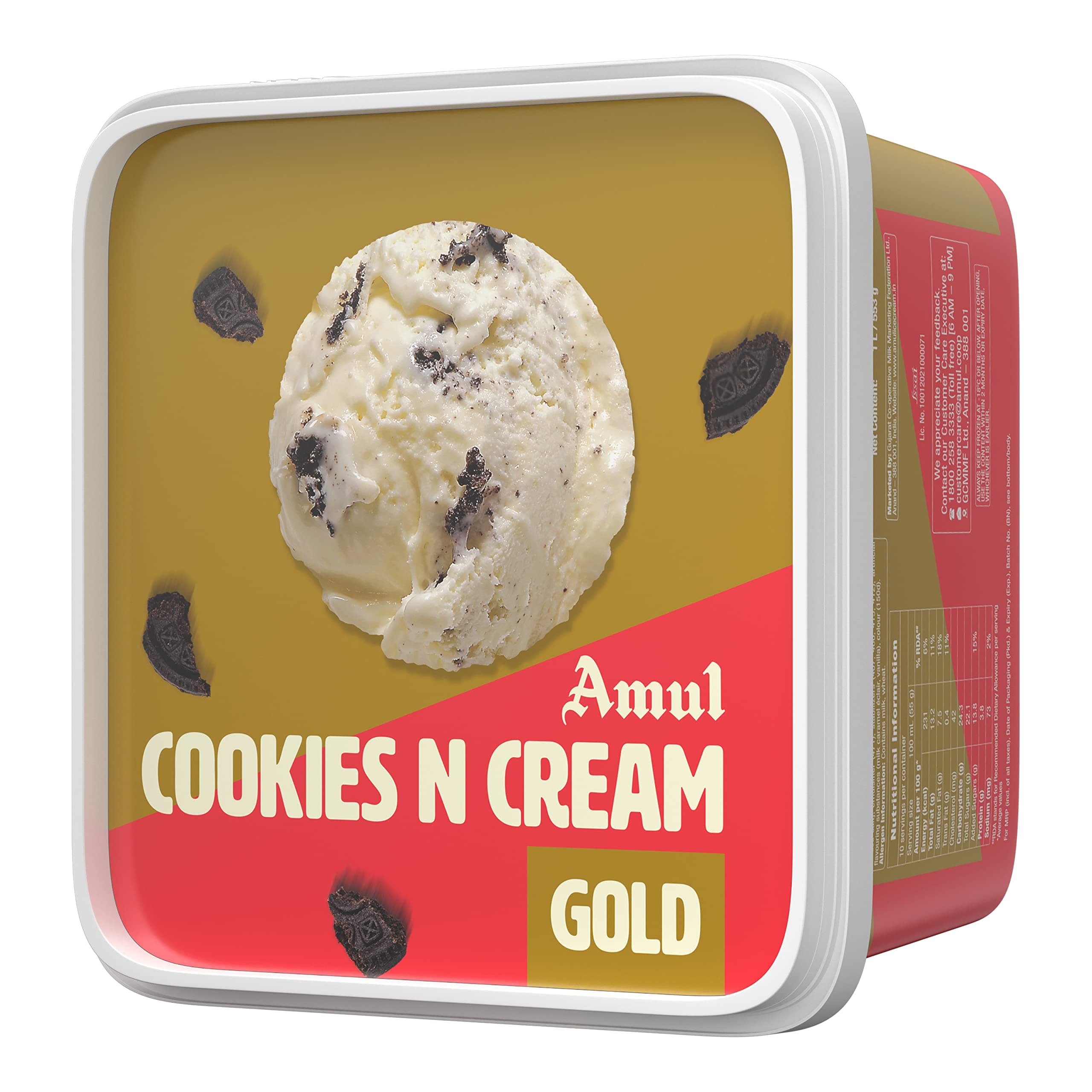 Amul Ice Cream Cookies N Cream Gold, 1 Litre