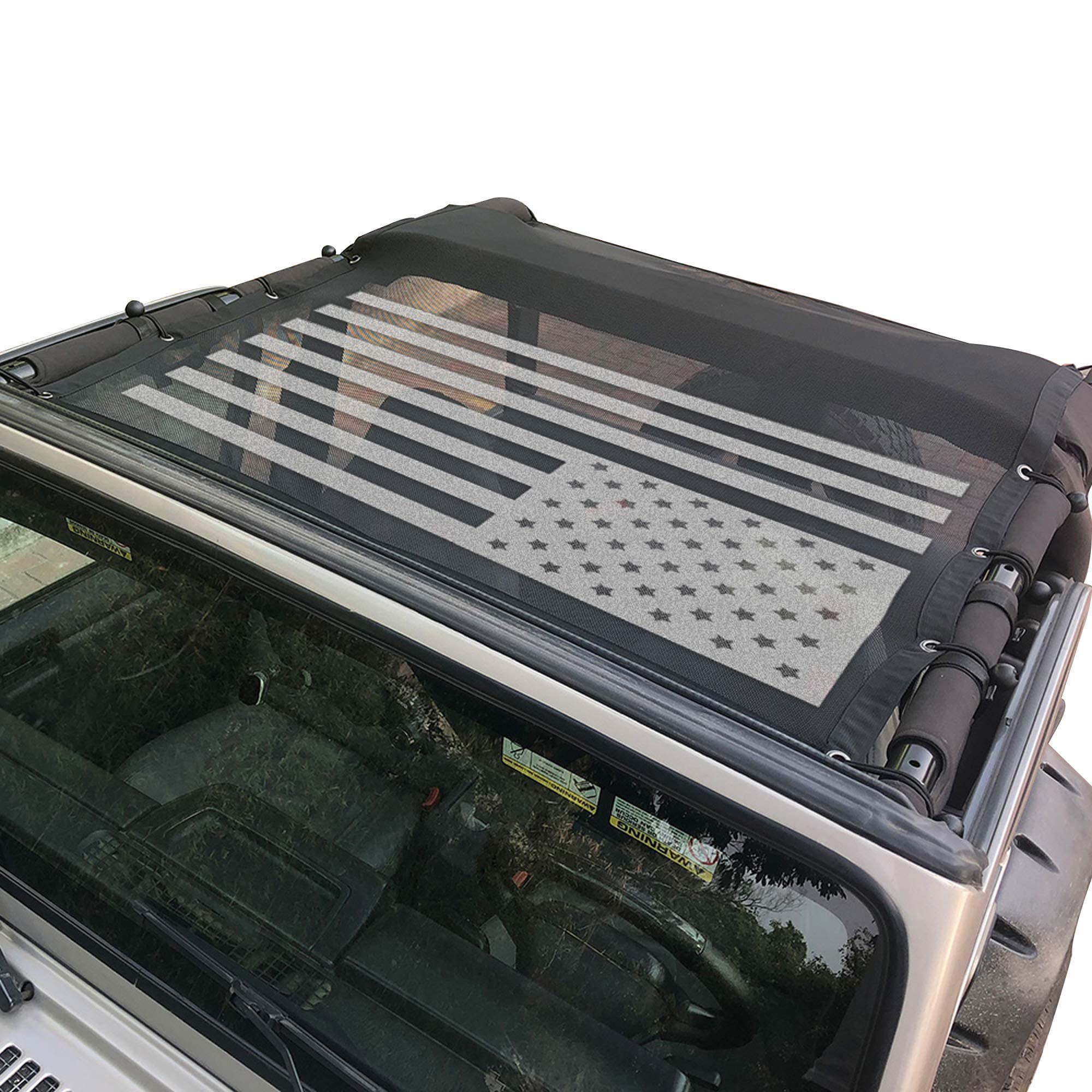 TJ Bikini Top Sunshade Mesh Top for Jeep Wrangler TJ Accessories 1997-2006, Blocks UV, Wind, Noise, USA Flag
