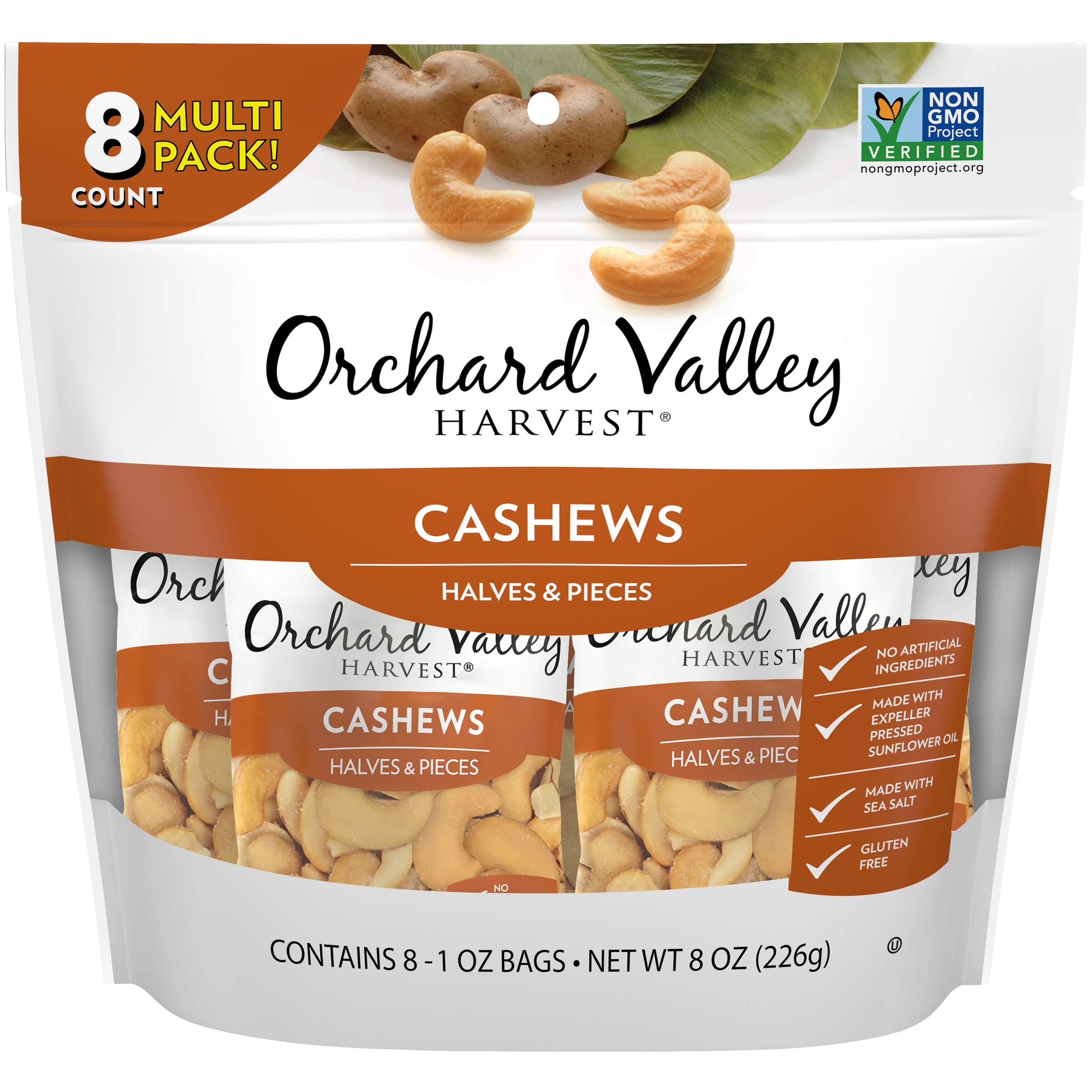 Orchard Valley Harvest Cashews Halves & Pieces, 1 Ounces (Pack of 8), Non-GMO, No Artificial Ingredients