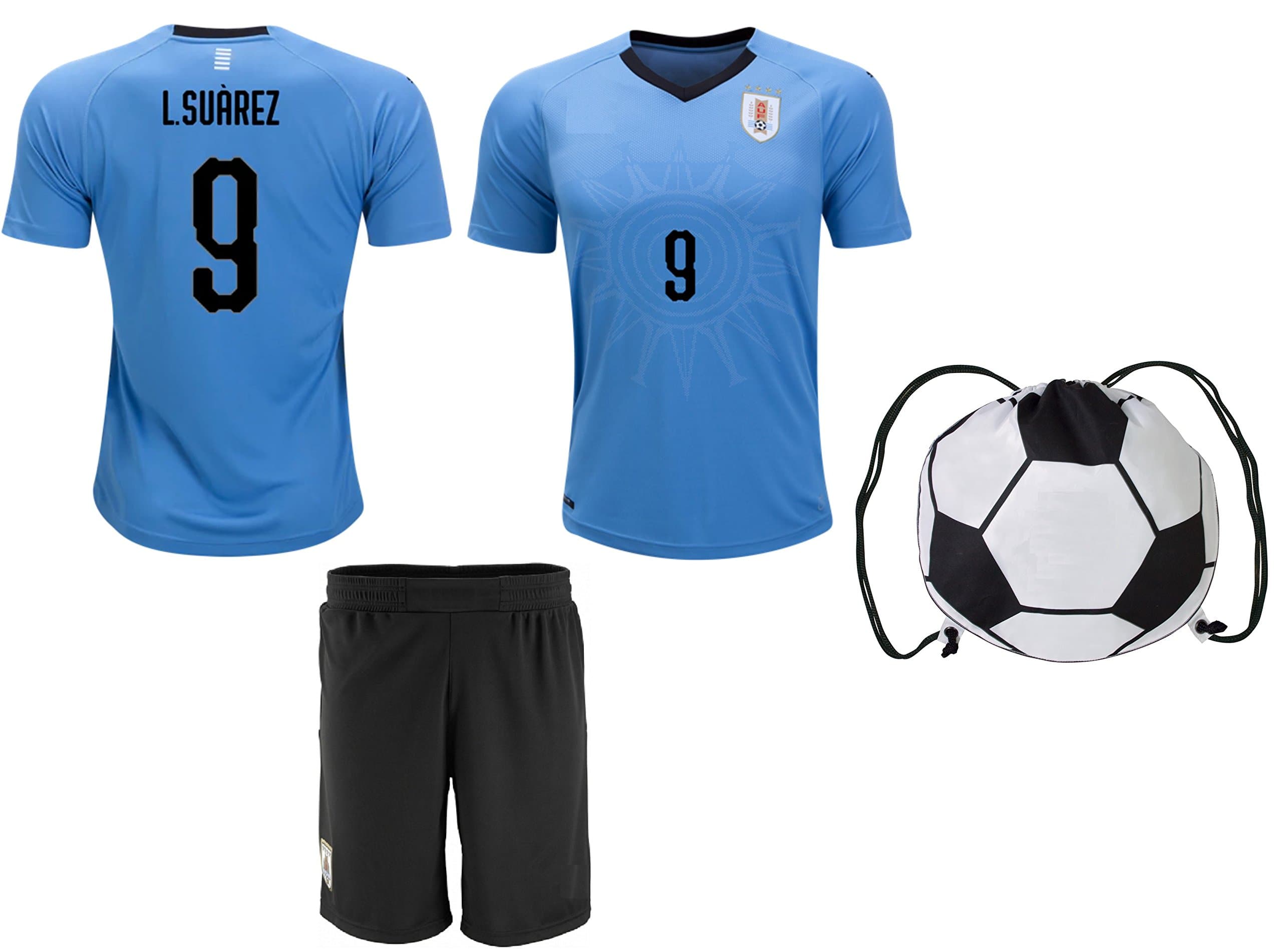 gfc Uruguay Suarez #9 Soccer Jersey Kids Youth Sizes Football World Cup Premium Gift ✓ Bonus Premium Gift Soccer Backpack (YM 8-10 Years, Home)