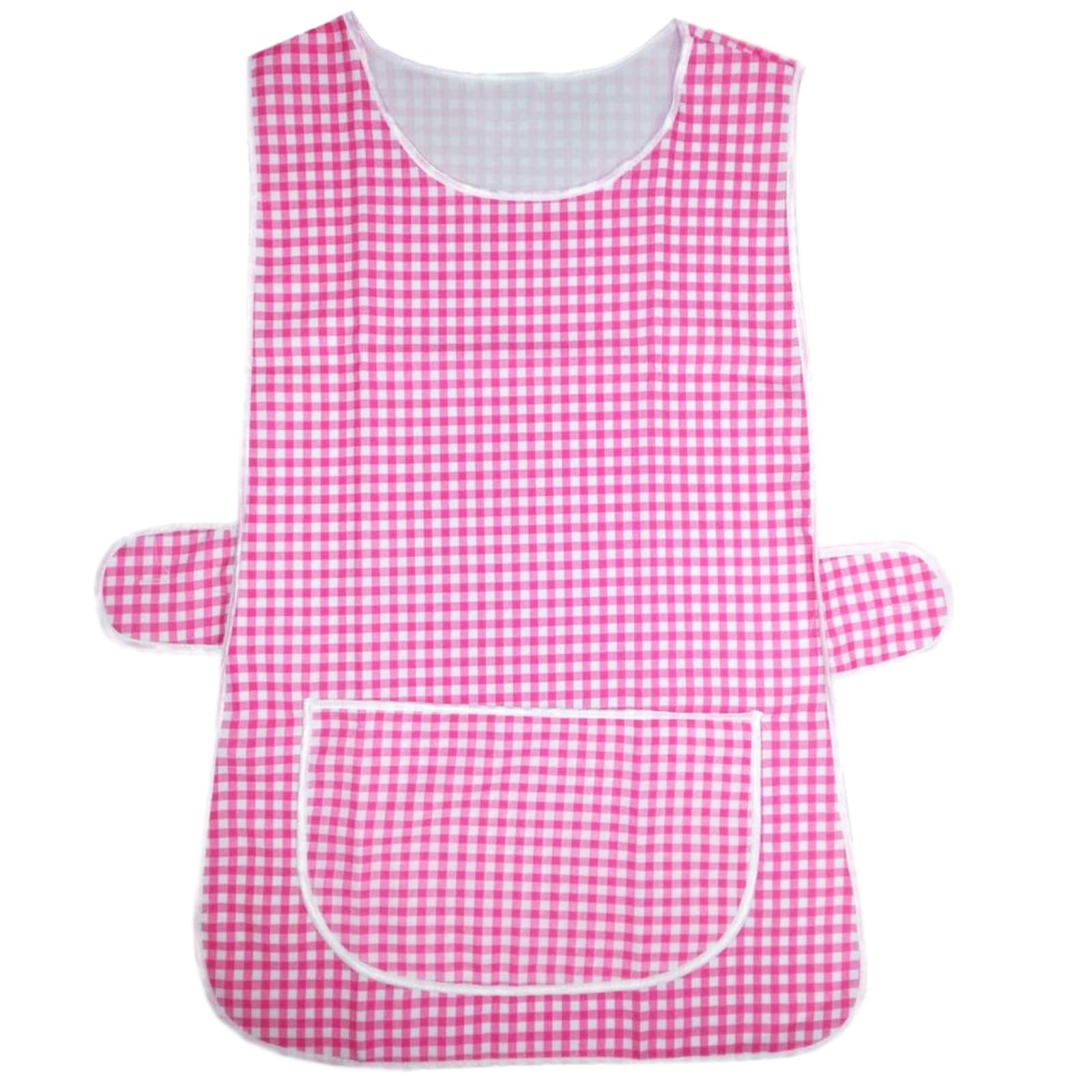 MyShoeStoreCheck Tabard Ladies Womens Home Work Kitchen Cleaning Chef Catering Cleaners Workwear Overall Piping Edge Checkered Tabbard Apron Large Pocket Side Button Fastening(Pink,OS)