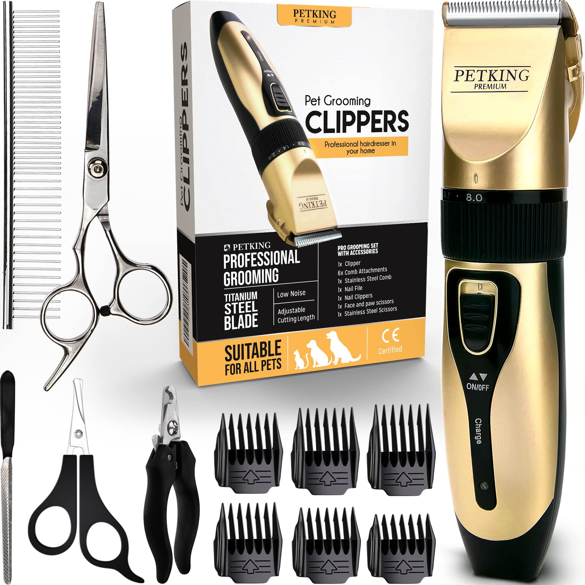 Dog Clippers Dog Grooming Kit Grooming Clippers Professional for Thick Hair Coats Pet Clippers Kit for Dogs Cats Pets Cordless Silent Dogs Hair Trimmer Clipper Shaver Set Low Noise