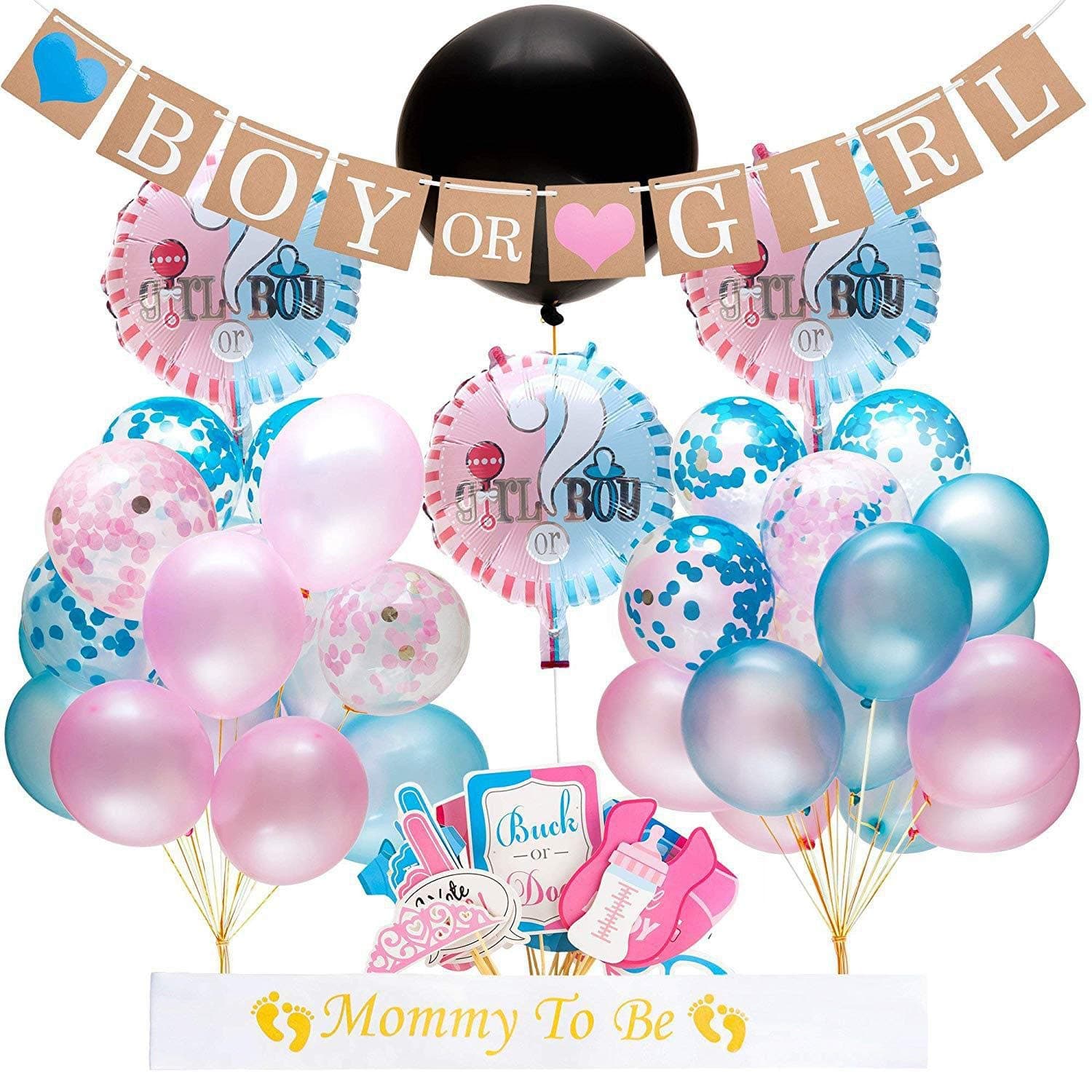 62-Piece Set of Baby Gender Reveal Party Decoration,12 Inch Pink and Blue Latex Balloons Garland Arch Kit Favors Party Supplies Fun Gift