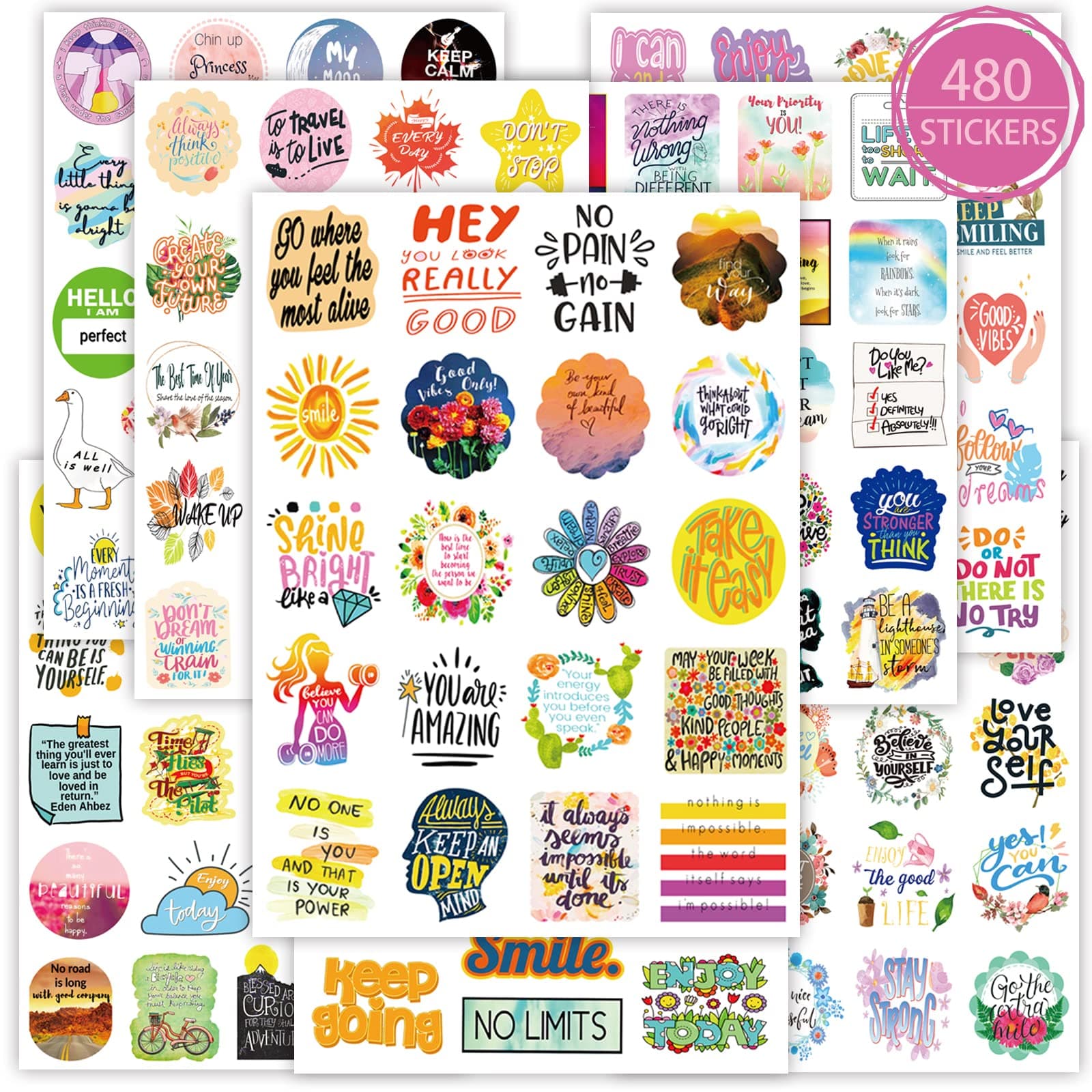480 Pieces Inspirational Quotes Daily Planner Stickers for Women Diary Calendar Scrapbook Stickers Aesthetic 24 Sheets Motivational Waterproof Stickers for Kids Teachers Water Bottle Laptop