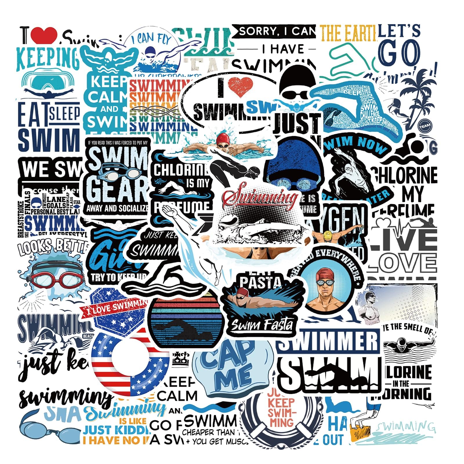 Jiiajnn 50 Pcs Swimming Stickers, Vinyl Waterproof Sports Stickers, Modern Decorative Laptop Decals
