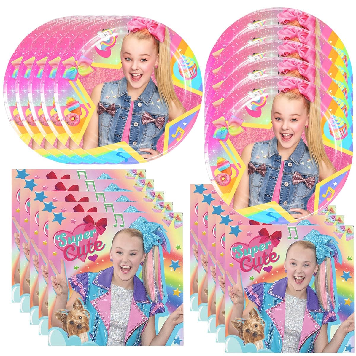 40Pack Jojo Siwas birthday Party Supplies include 20 plates, 20 napkins for the Jojo party decoration