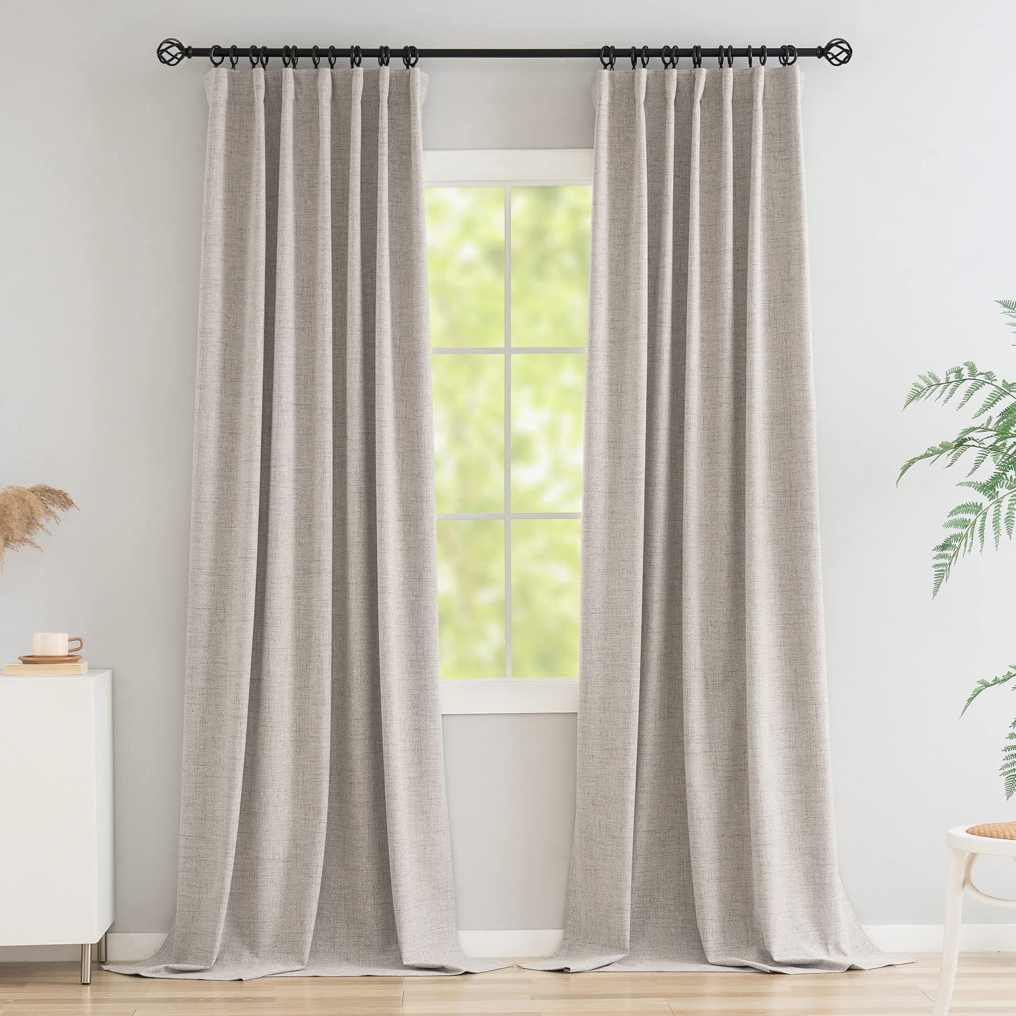 Novecozy 100% Blackout Curtains 96 Inches Length Long,Faux Linen Thermal Insulated Curtains Drapes for Bedroom/Living Room,Rod Pocket/Back Tab/Hook Belt/Ring Clips (2 Panels,W50 x L96,Greyish White)