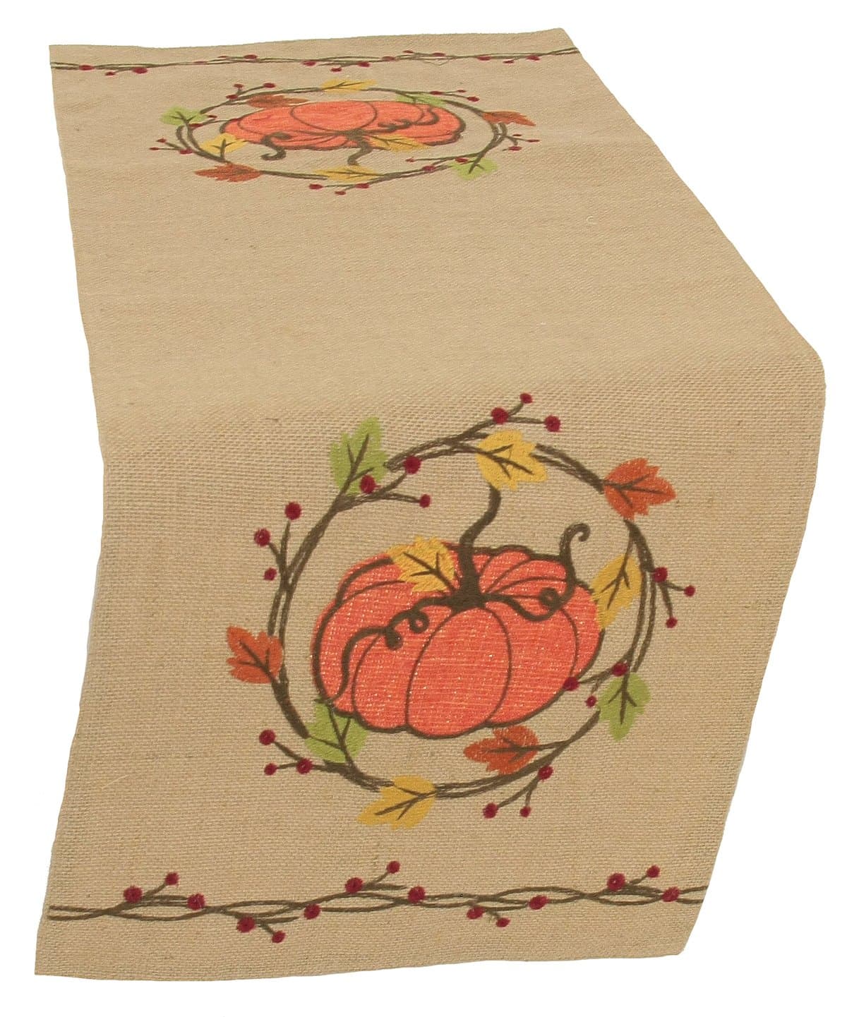 Manor LuxeRustic Pumpkin Wreath Fall Table Runner, 13 by 36-Inch, 13 x 36