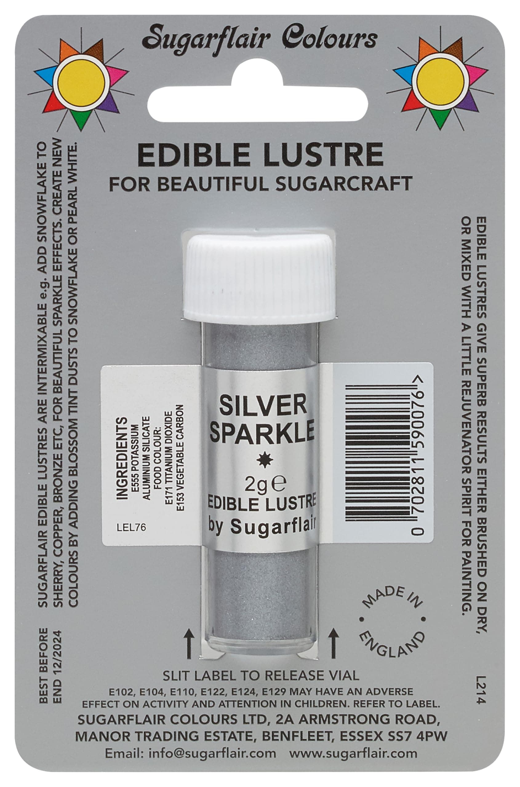 Sugarflair SILVER SPARKLE Edible Lustre Dust Powder - Cake Decorating Shimmer - Add a Shimmering Sheen to Cake Decorations, Bakes, Icing, Pastes & Chocolate 2g