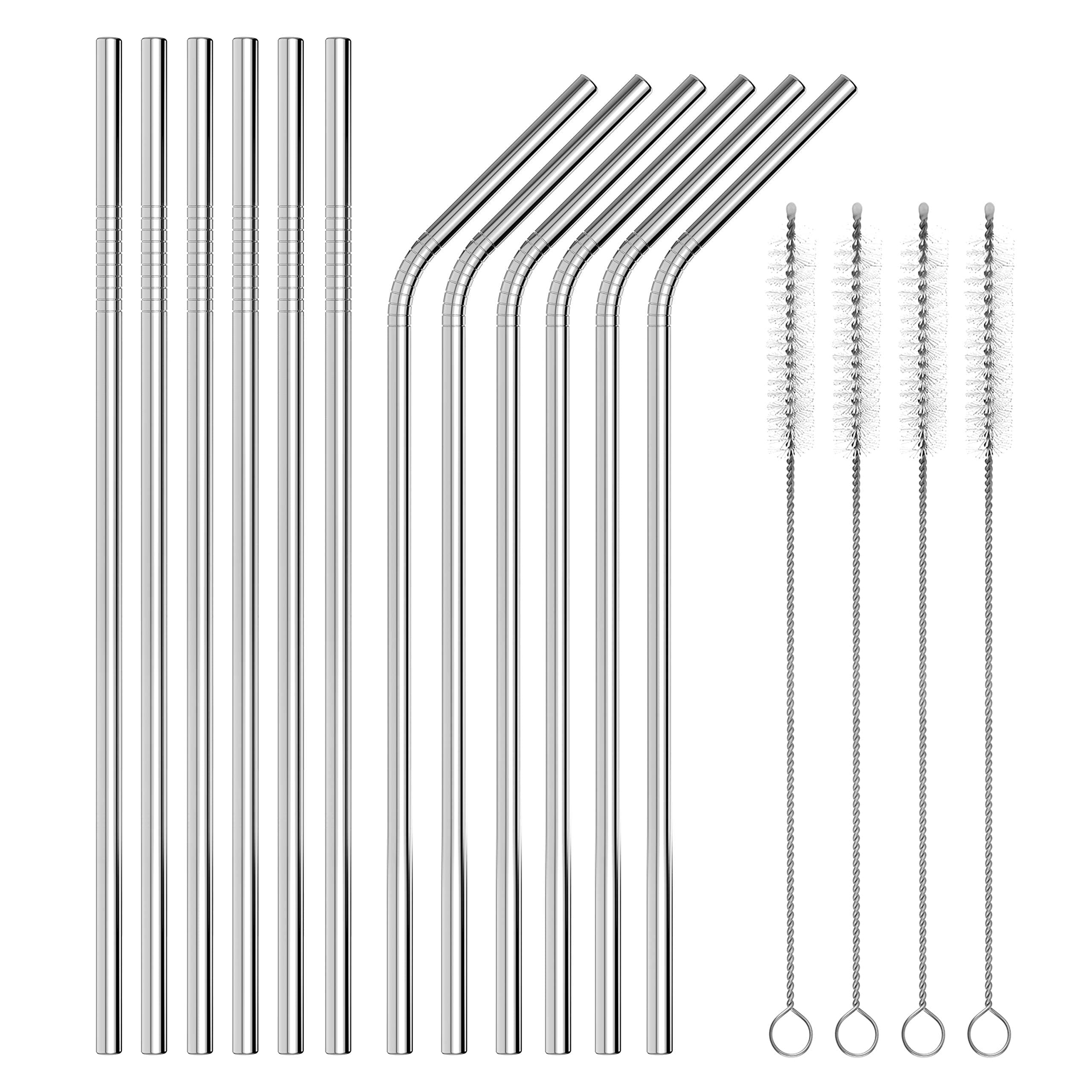 Set of 12 Stainless Steel Straws, Annsky Metal Drinking Straws Reusable Ultra Long 10.5 inch Straws Fits All 20 30oz Cups Yeti Ozark Trail Rtic Tumblers FDA-Aproved (6 Straight + 6 Bent + 4 Brushes)