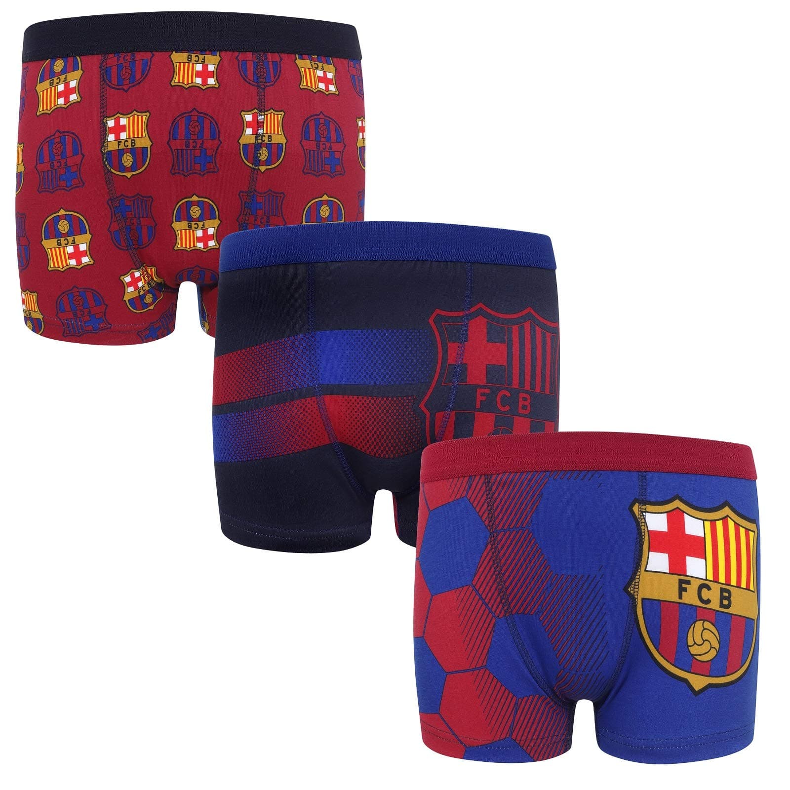 FC Barcelona Boys Boxer Shorts 3 Pack Crest Kids OFFICIAL Football Gift