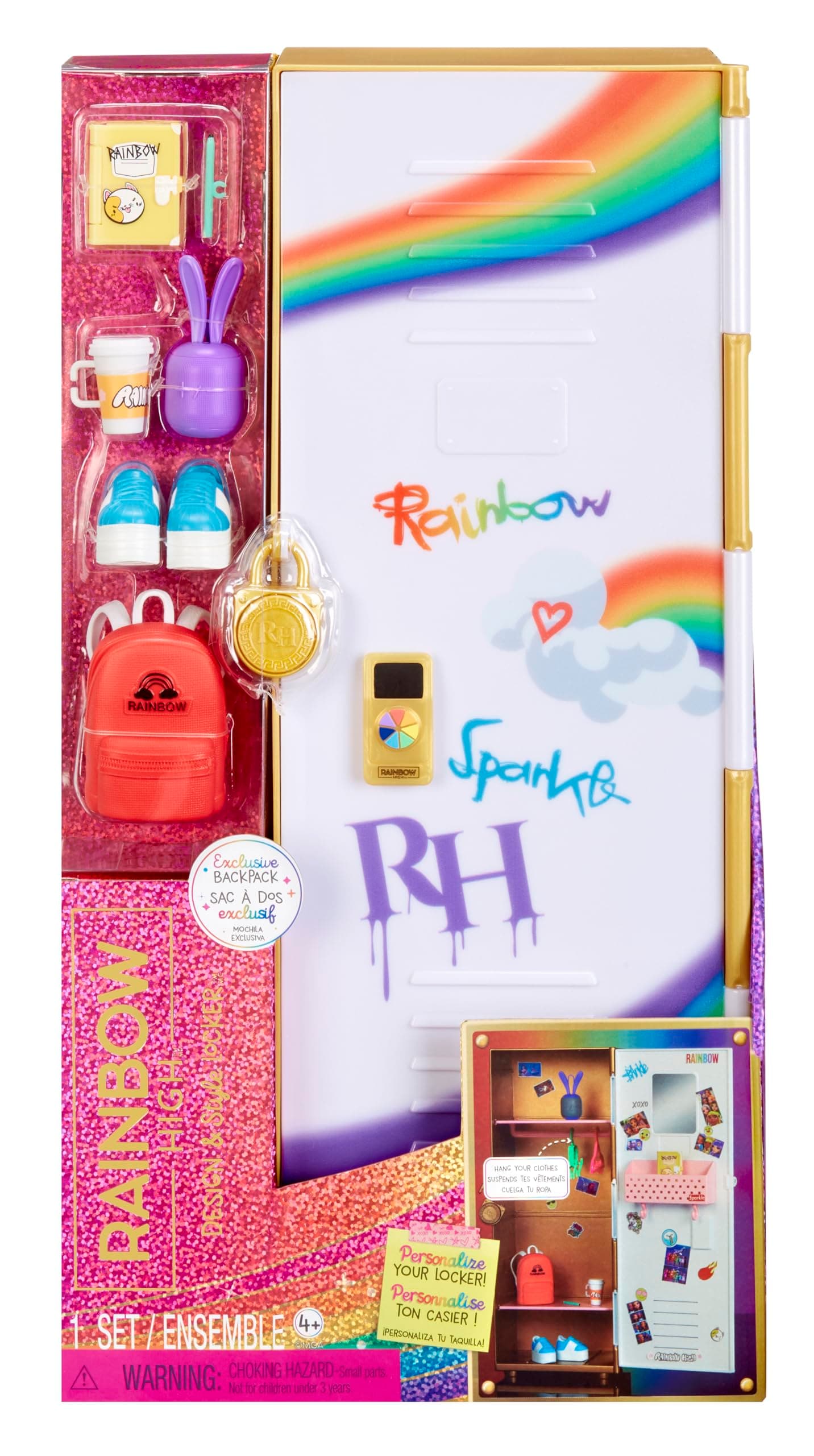 Rainbow High Design & Style Locker Playset with Shelves, Hangers, Accessories and Stickers, Toy Gift for Kids Ages 4-12+