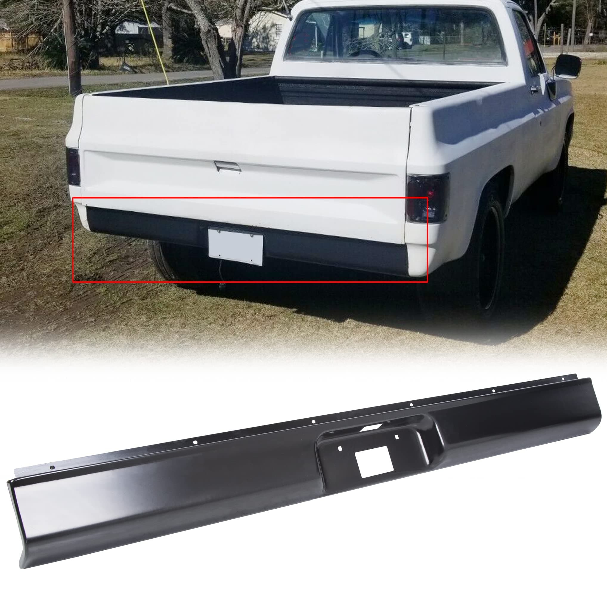 JMTAAT Rear Roll Pan License Plate for 1973-1987 C10 Silverado Fleetside Styleside Bed Steel W/ Light