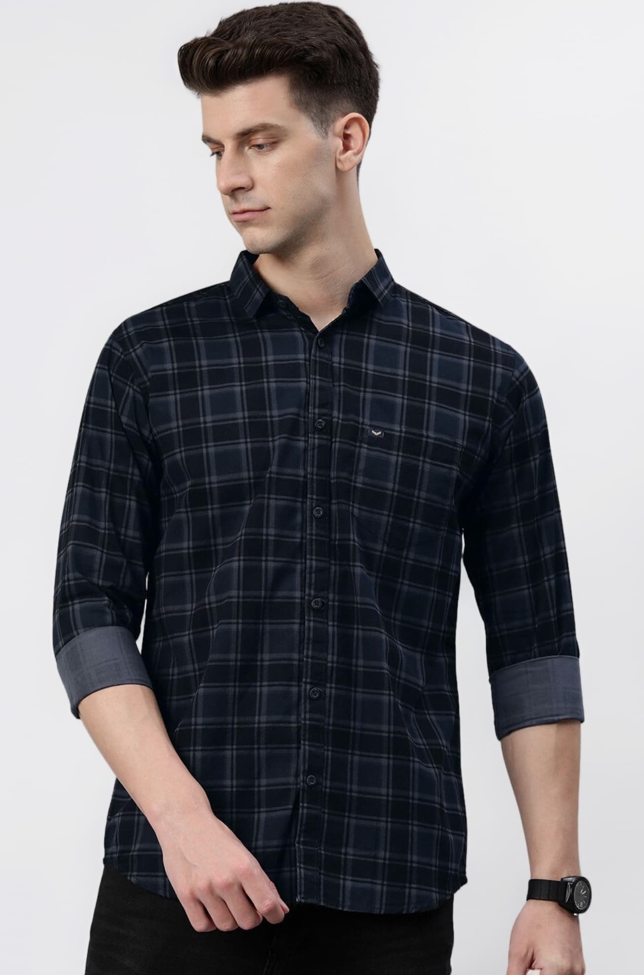 Men Small Checkered Slim Fit Cotton Casual Shirt