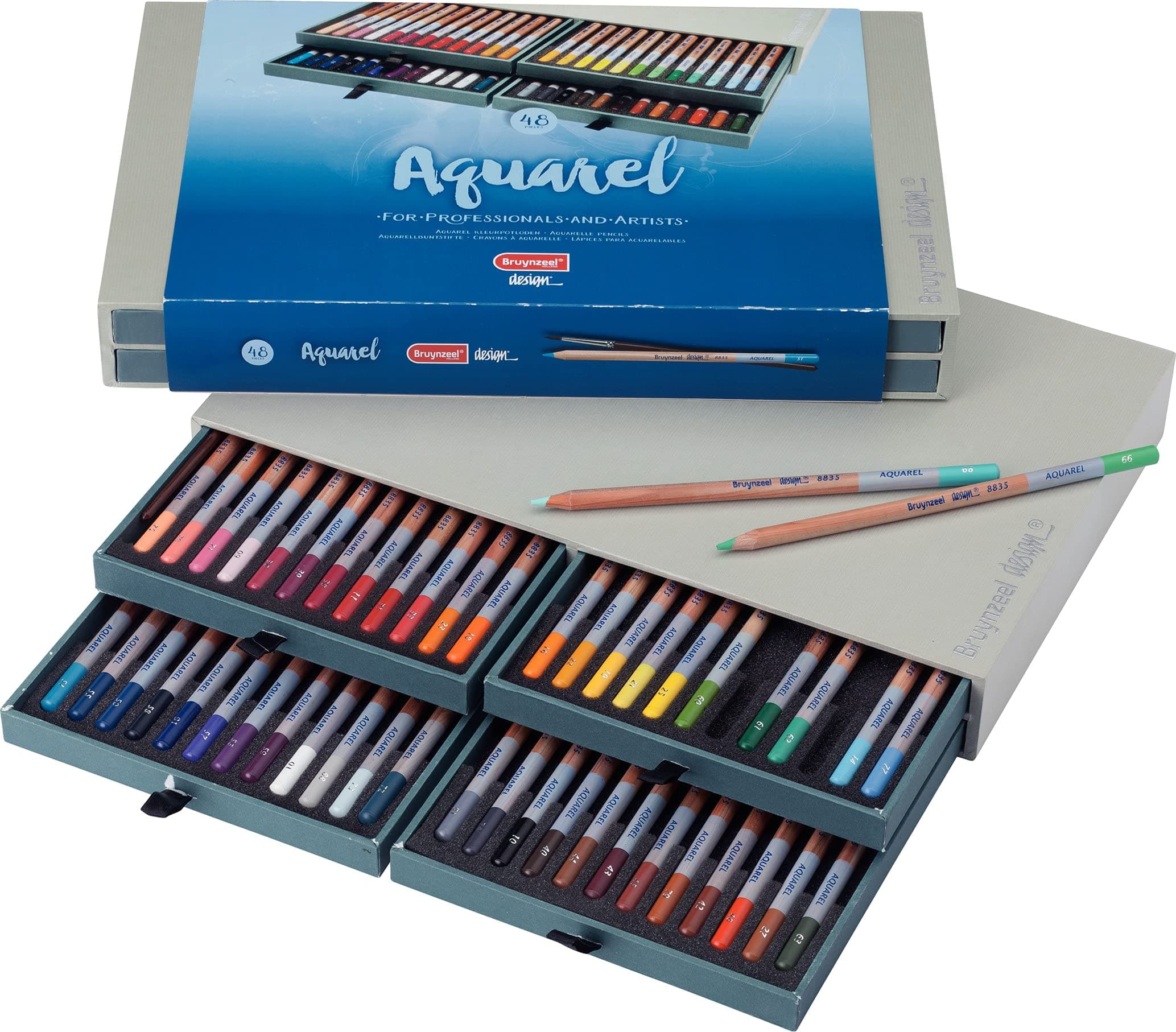 Bruynzeel Design Professional Watercolor Pencils Set of 48 + Brush | Water-Soluble Artists Pencils for Drawing, Coloring & Painting