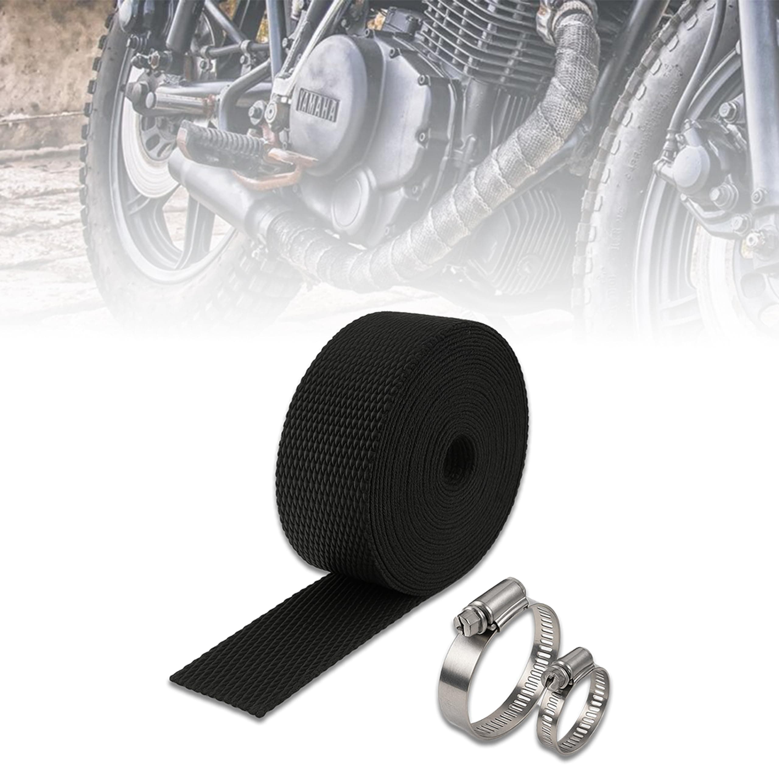 Silencer/Bend Pipe Wrap with Clamp Bike Exhaust Heat Shield Protector Compatible with Royal Enfield Bullet Classic Electra Twinspark (3Mtr, Black)