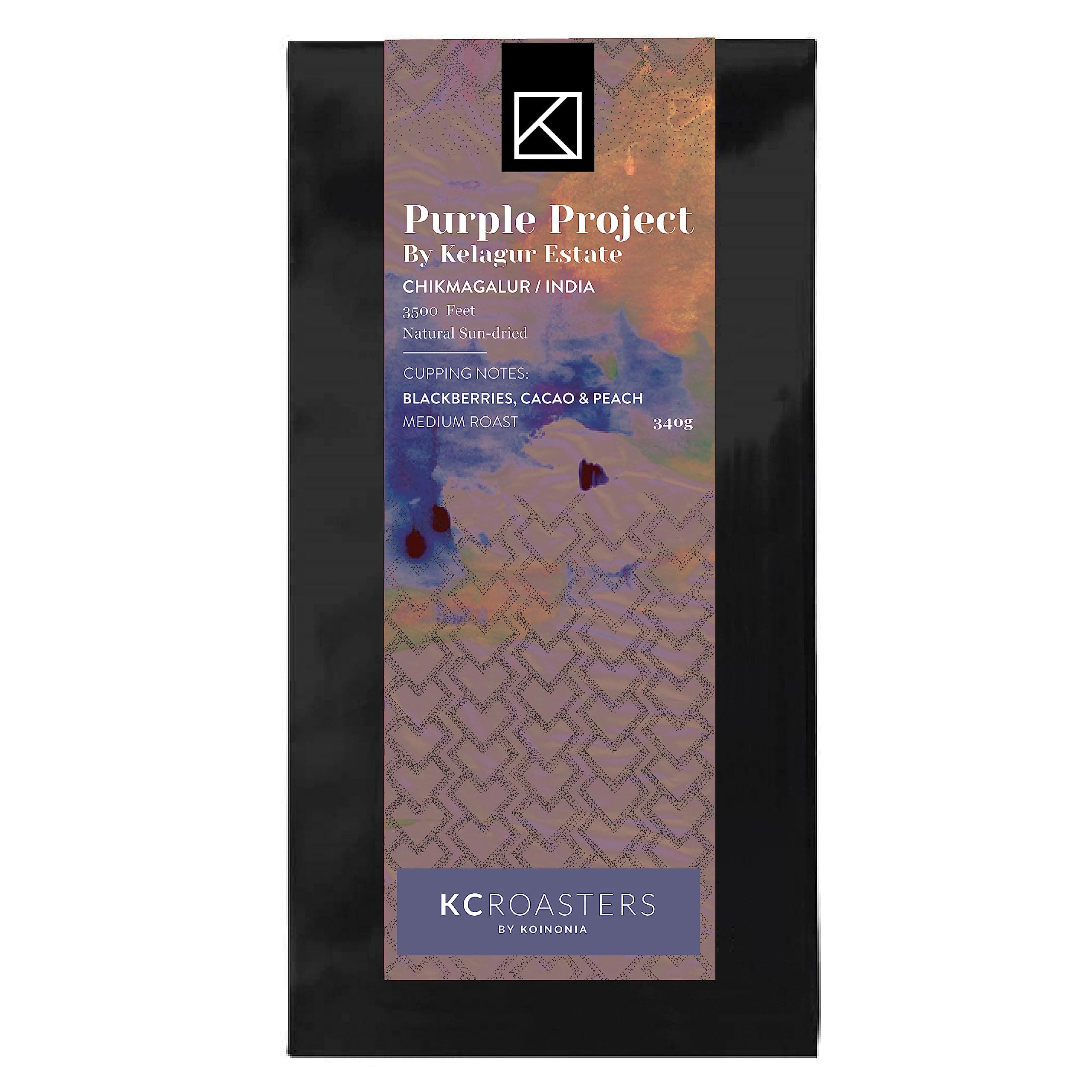 KCROASTERS KOINONIA | Purple Project By Kelagur Estate Medium Roast Coffee | 340gm | Moka Pot-Grind Size | Natural Sun-dried Process | Specialty grade Premium Arabica coffee.