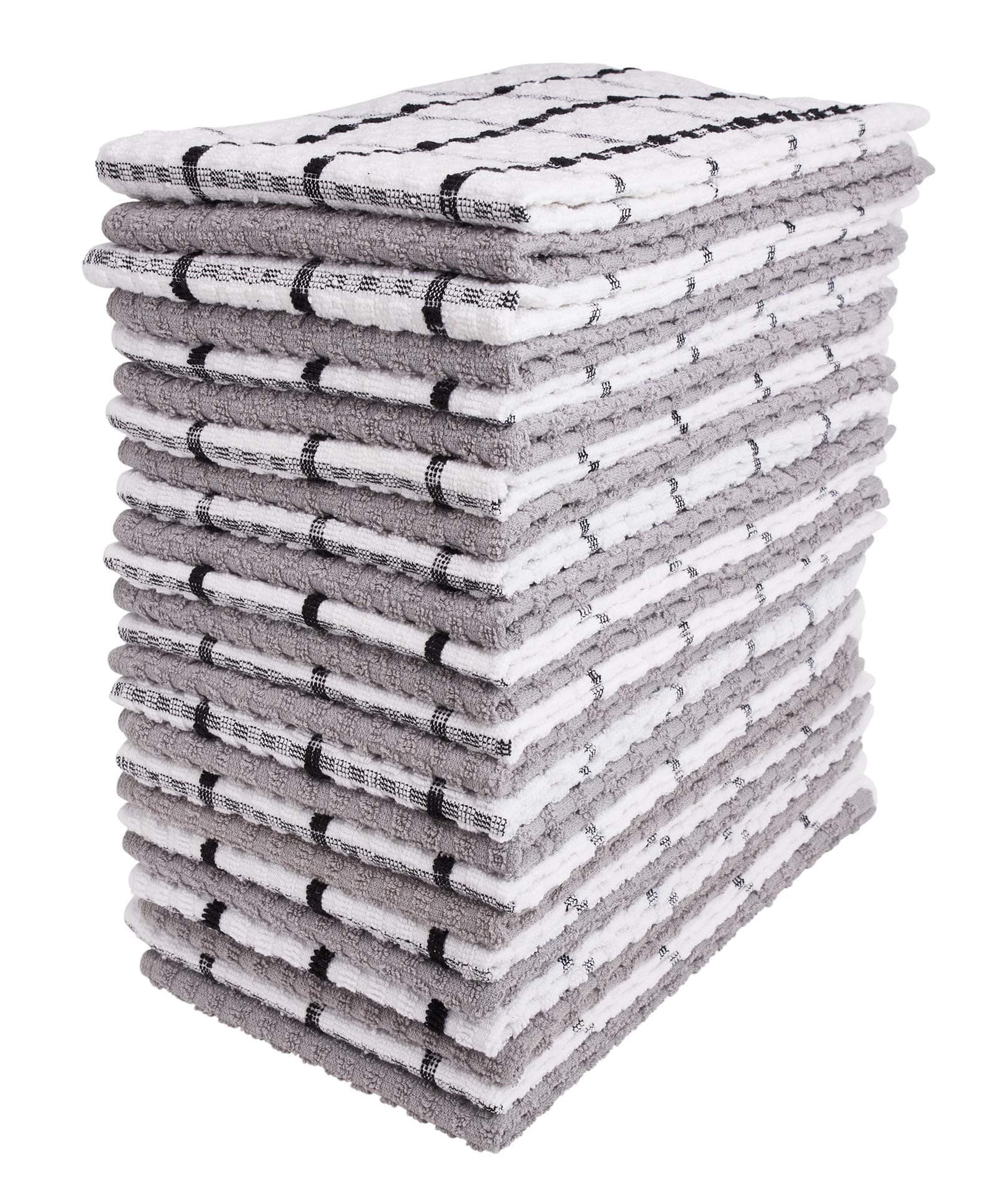 Kitchen Towels - Dish Towels and Dish Cloths - Hand Towel and Dishcloths Sets - 100% Soft Ring Spun Combed Cotton - Great for Cooking in Kitchen or Household Cleaning - Size 15" x 25" (Grey, 24)