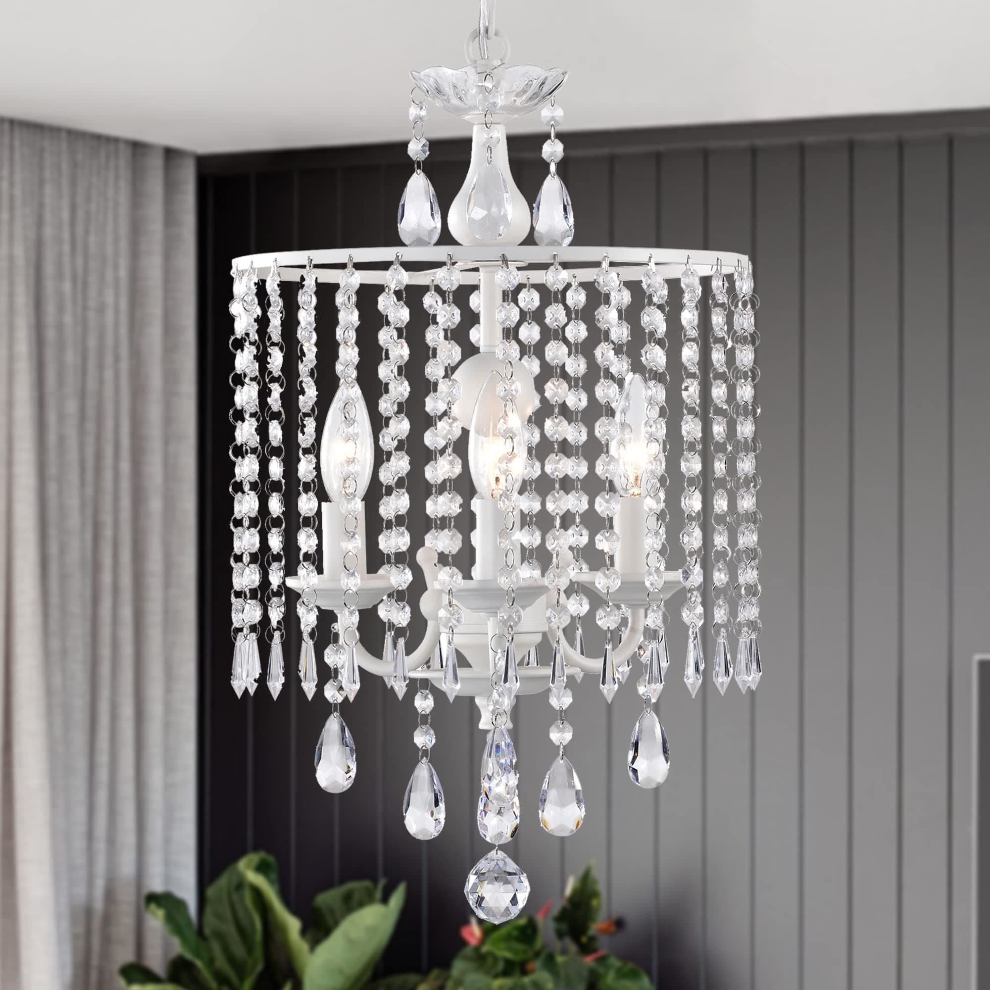 White Chandelier Modern Crystal Chandelier Mini Chandelier Light Fixture 3-Light Round Chandeliers for Bedrooms