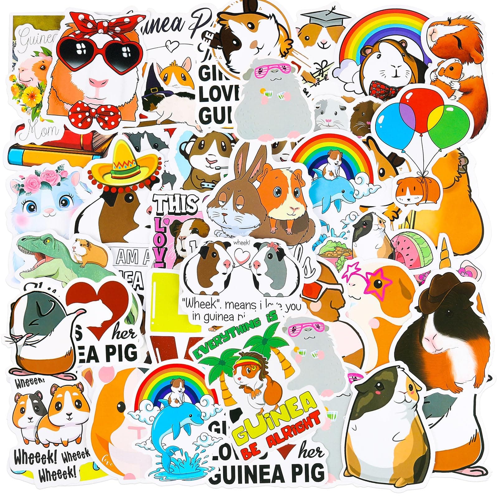 Chinco 200 Pcs Guinea Pig Stickers Kawaii Cartoon Decors Funny Cartoon Decal Colorful Waterproof Stickers for Flask Computer Phone Desk Water Bottle