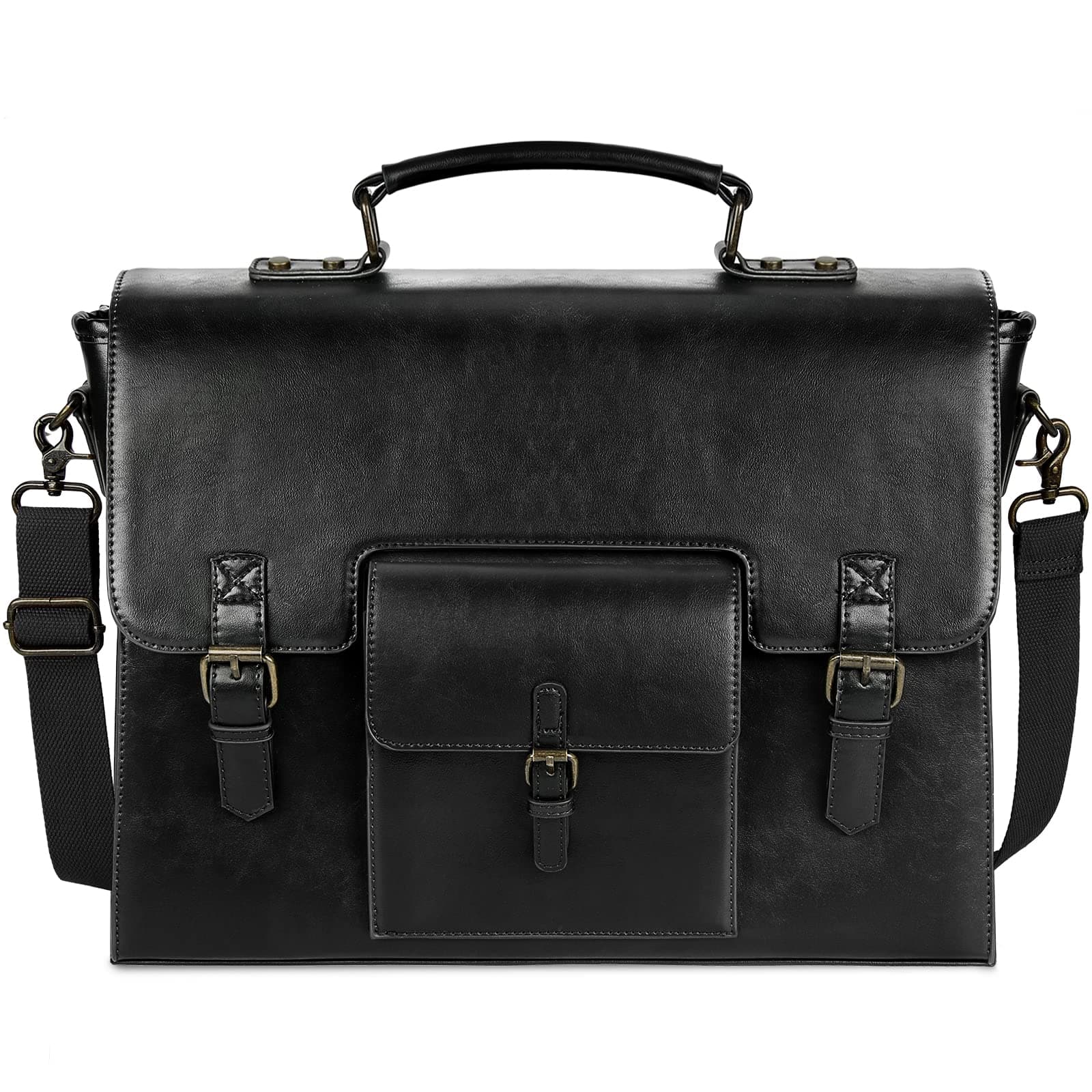 Leather Messenger Bag for Men Women 15.6 Inch Waterproof Vintage Leather Laptop Briefcase Large Satchel Shoulder Bag Office Travel College Computer Laptop Bag, Black