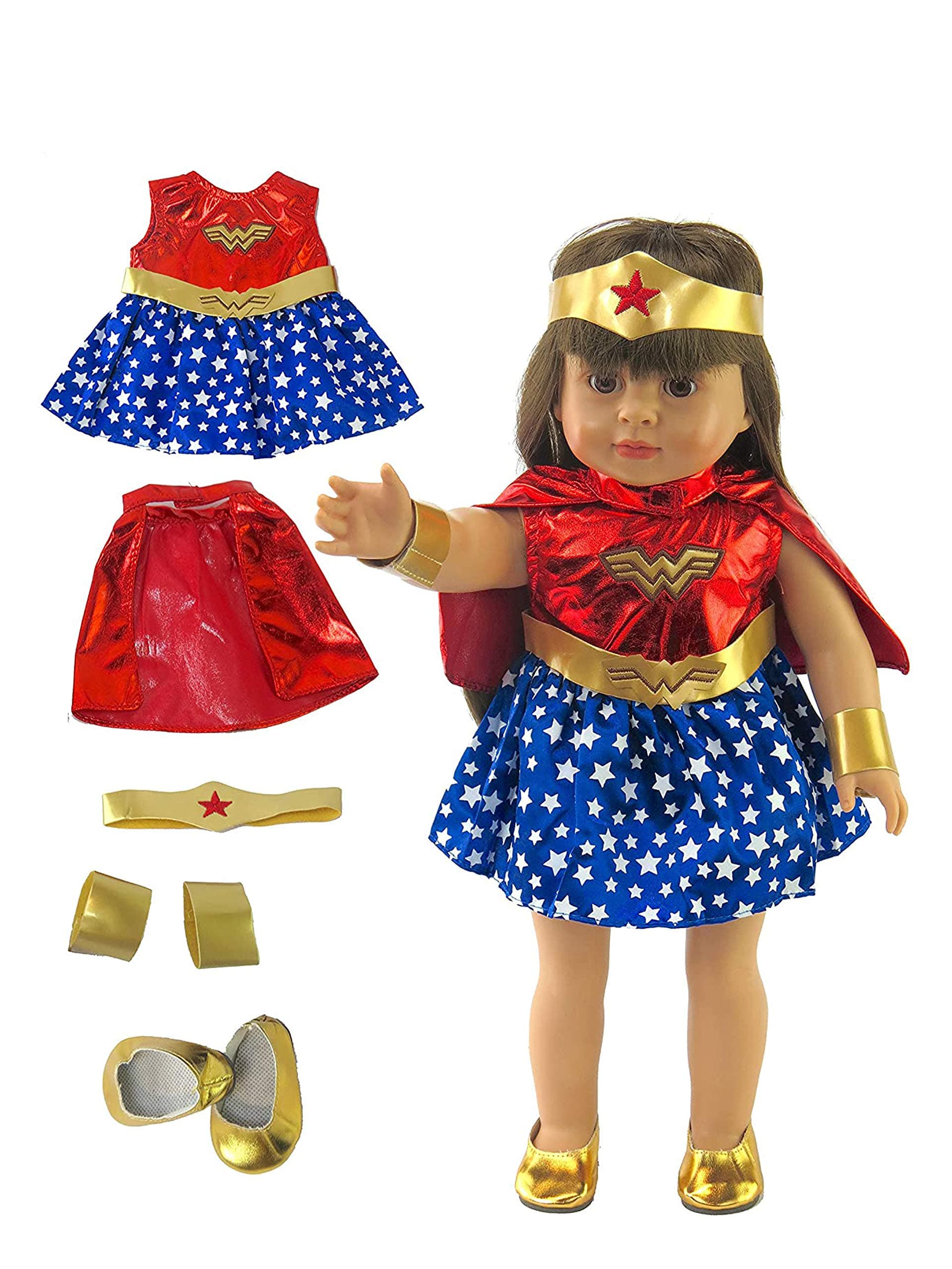 American Fashion World Wonder Woman Inspired Costume for 18-inch Dolls| Premium Quality & Trendy Design | Dolls Clothes | Outfit Fashions for Dolls for Popular Brands