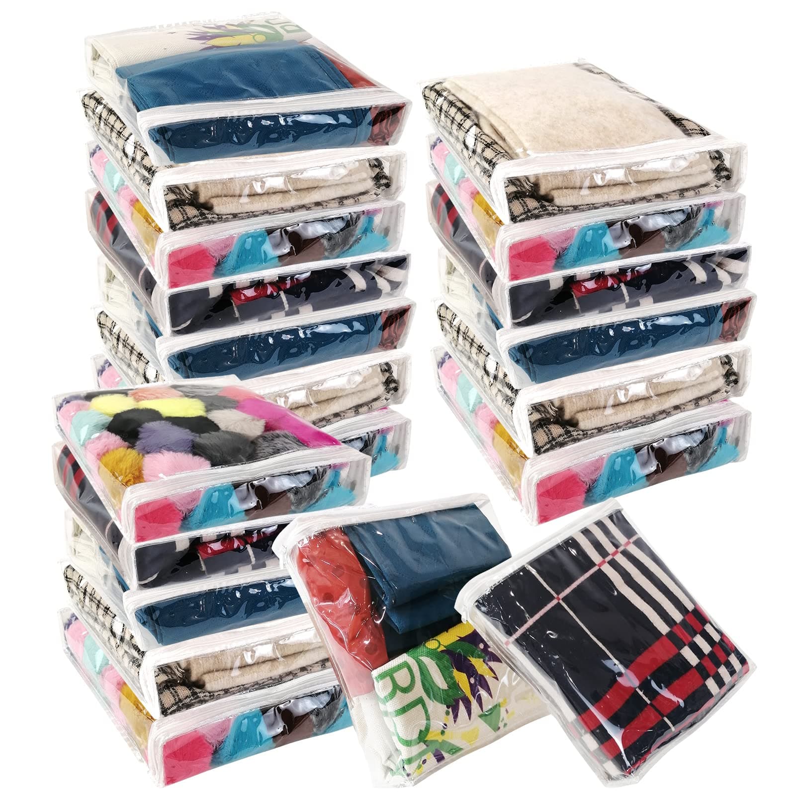 20Pcs Clear Vinyl Zippered Storage Bags, Small Blankets Storage Bags Plastic for T-shirt,Sweater Clothes, Thin Bed Sheet, Little Yarn etc Organizer with Zipper for Closet,10.5 x 10.5 x 2.4 Inch