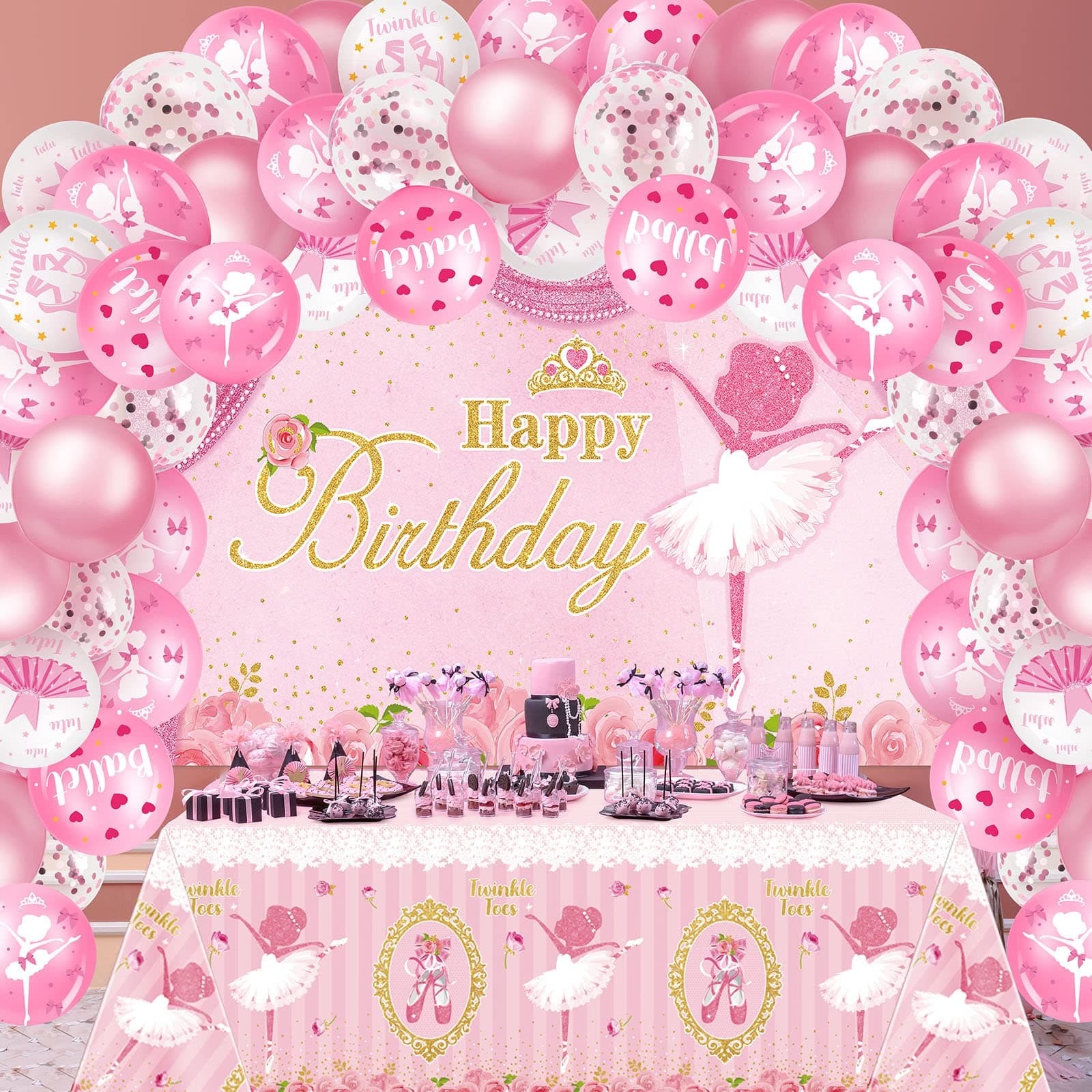50 Pcs Ballerina Birthday Party Supplies Ballerina Tablecloths Ballet Balloon Backdrop Tutu Girl Birthday Party Decorations Pink Balloon Arch Kit for Baby Shower Wedding Supplies