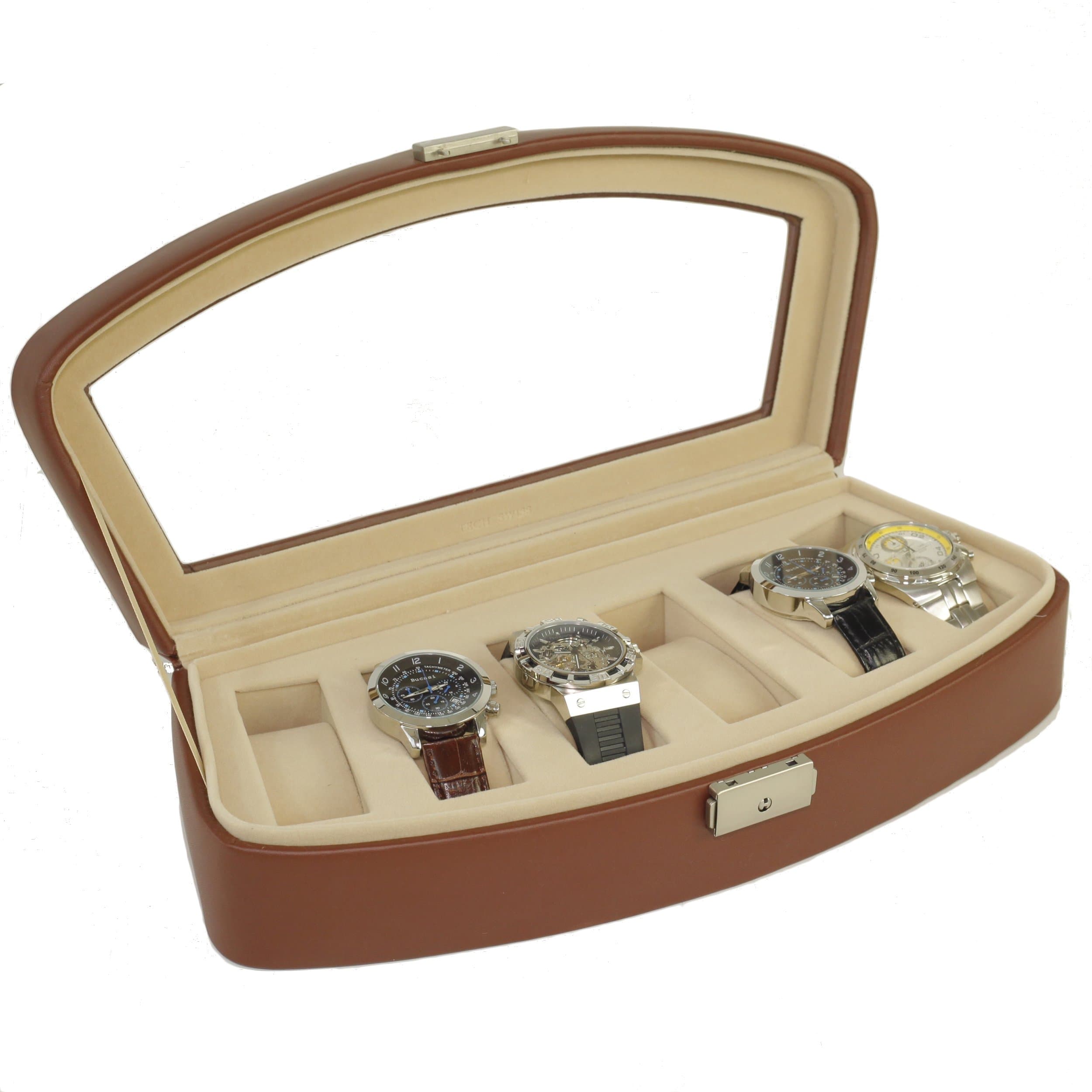 Techswiss Leather Watch Box Storage Case Glass Lid (Brown)