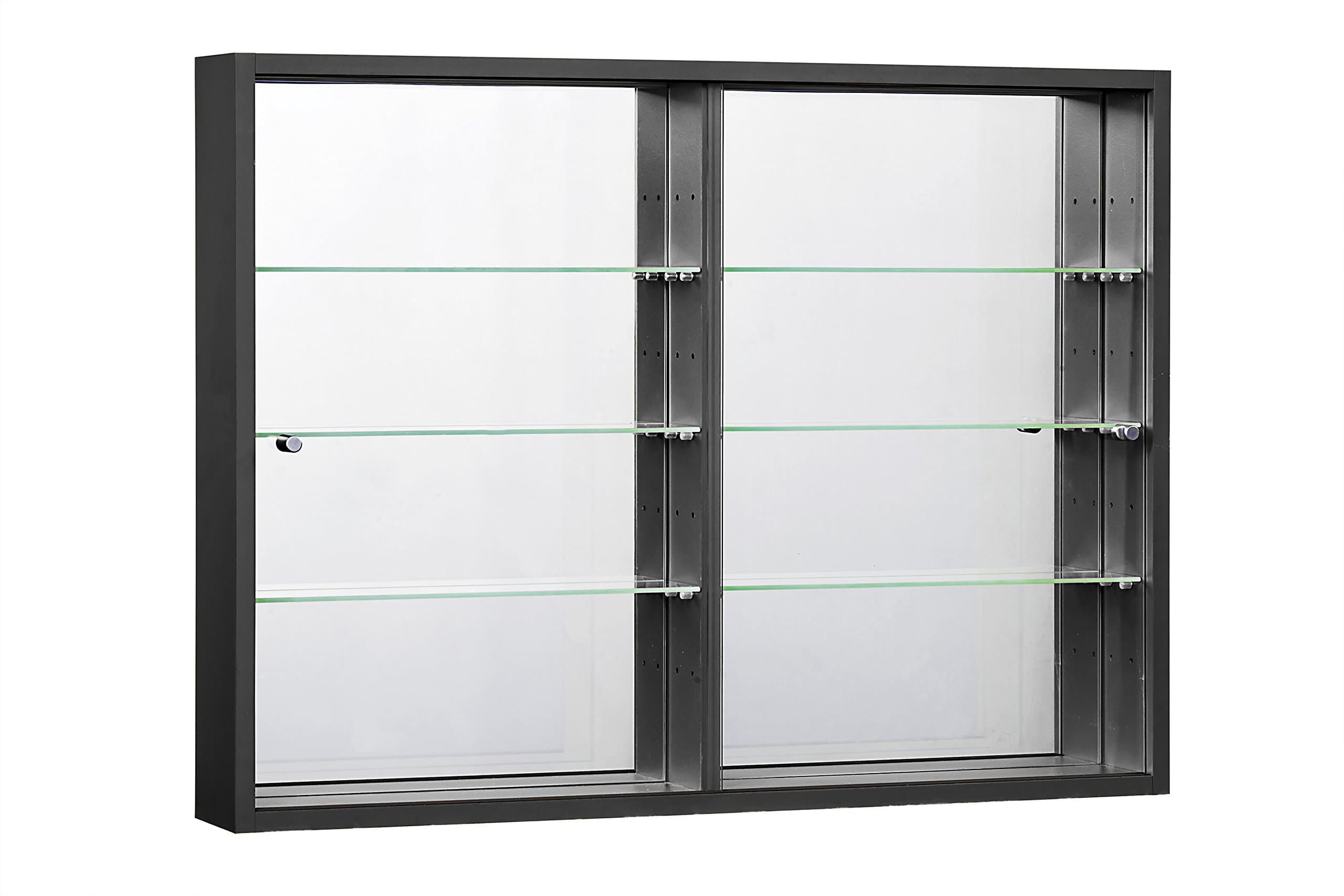 ORBIT PLUS Wall Mounted Glass Display Cabinet with Mirror Back in, Wood, Black/White/Silver, Double