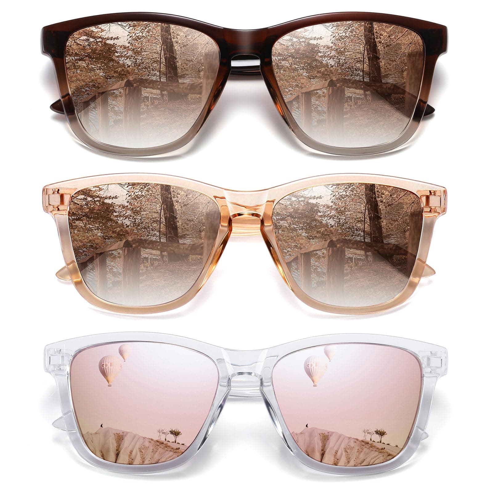 MEETSUN Polarized Sunglasses for Women Men Classic Retro Fashion UV400 Protection 3 Pack Gradient Brown+Light Brown+Pink Mirror,Medium, 3 Pack Gradient Brown + Light Brown + Pink Mirror, Medium
