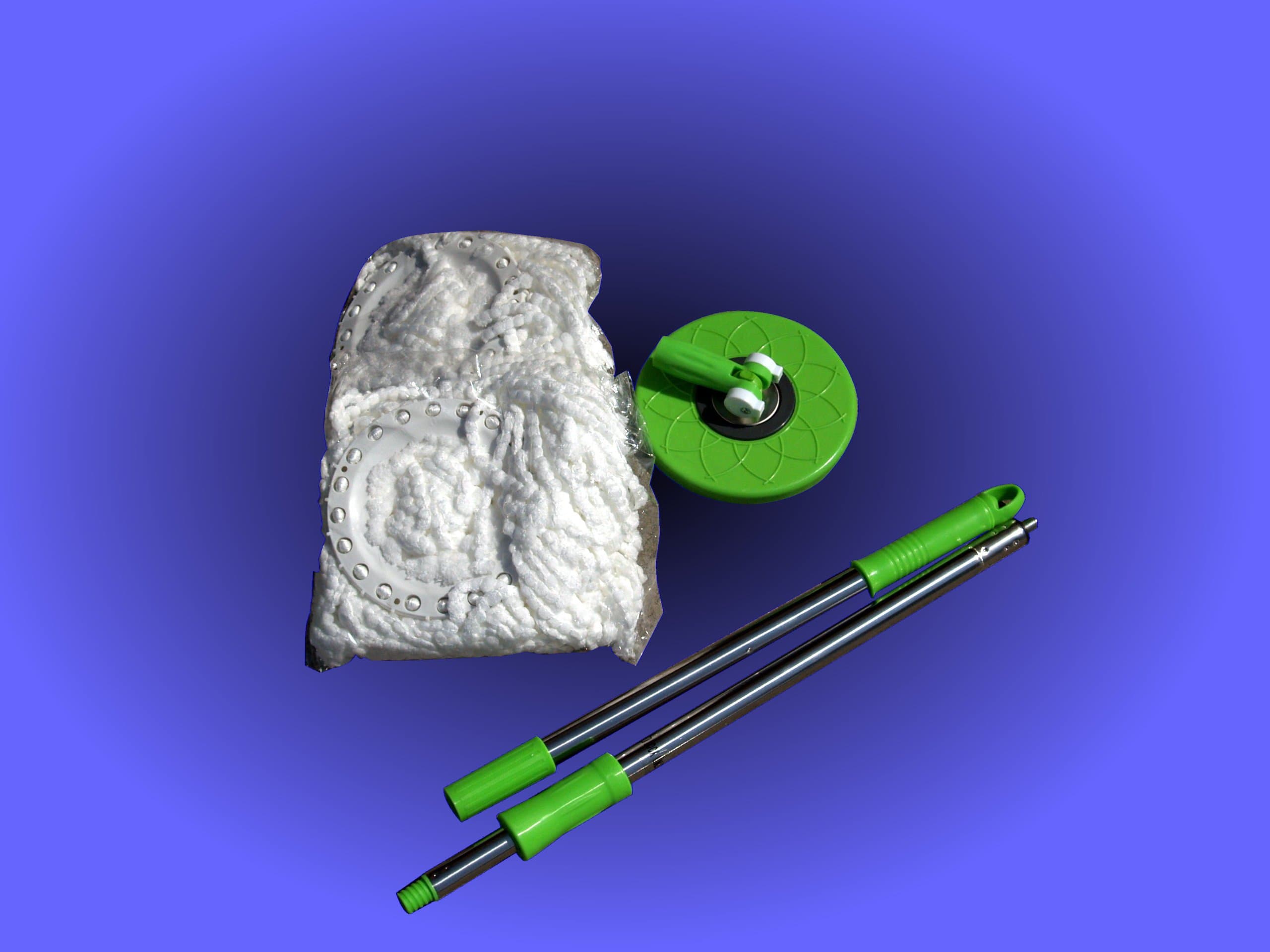 PRO 360 Rotating Spin Magic Mop - Dual Dry Drying Version Replacement Handle and 2 Mop Heads (Pro 360 Clean) (Green, 1)