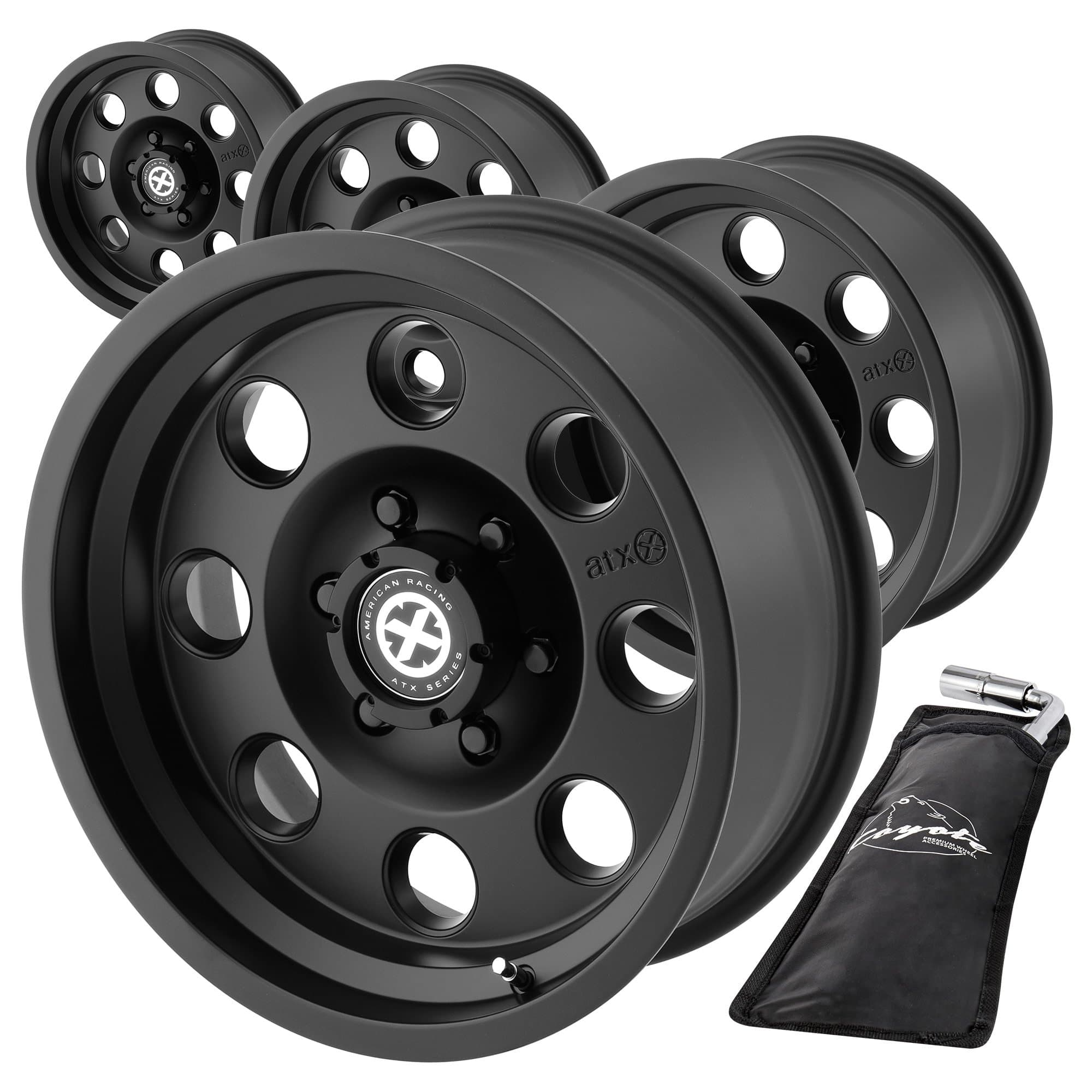 ATX Series Mojave II Wheels (Set of 4) - Satin Black (17" x 8", 0 Offset, 5x127 Bolt Pattern, 83.06 mm Hub) - Bundle of 4 Rims + 1 Free Wrench