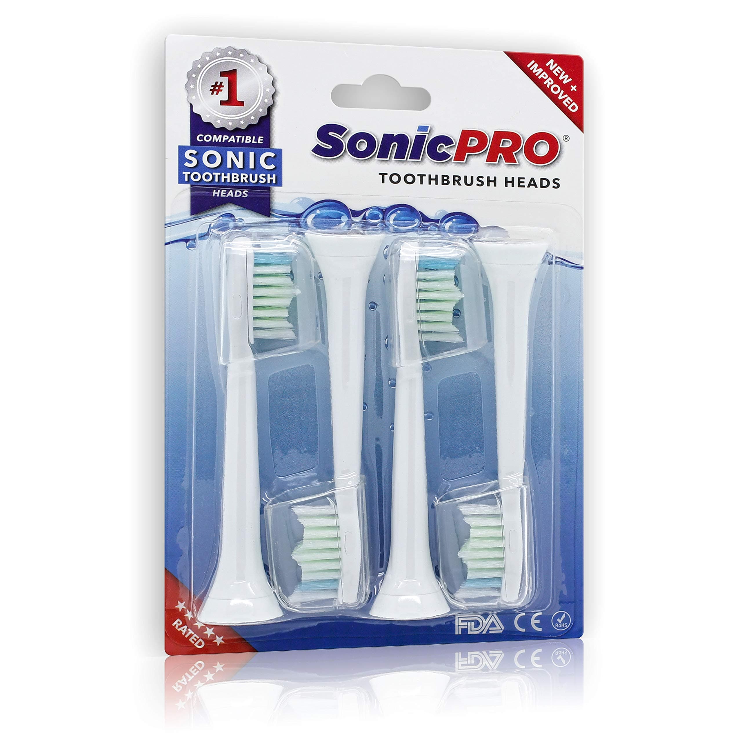 SonicPRO (4x) Brush Heads Compatible with Philips Sonicare Toothbrush Heads DiamondClean 2 Series FlexCare HealthyWhite EasyClean ProtectiveClean Hx6064 (4 Heads) SonicPRO made by Great Value Tech