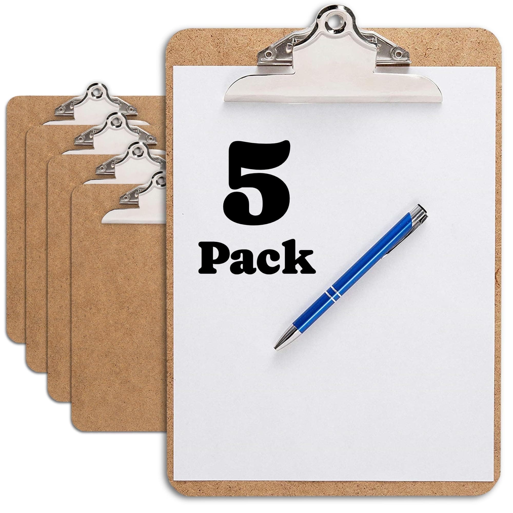Letter Size Clipboard with Butterfly Clip (Pack of 5) - 9'' x 12.5'' Large Wood Clipboards for Classroom, Clipboards for Kids | Hardboard for Office, College, Teacher & Back to School Supplies