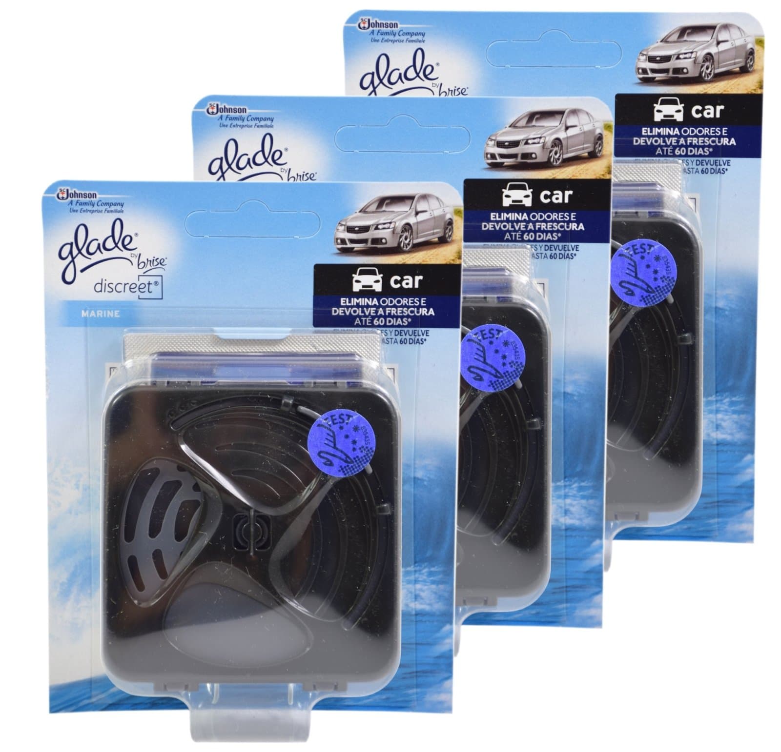 3x Glade Discreet Marine Car Air Freshner Lasts Up To 60 Days