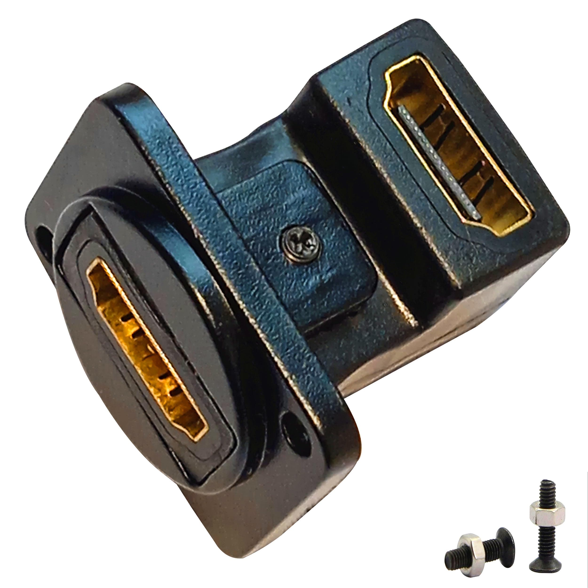 HDMI Right Angle D Type Panel Mount Adapter Connector Extender Socket Series D-Type HDMI Coupler Female to Female Glod Plated Connector with Screws