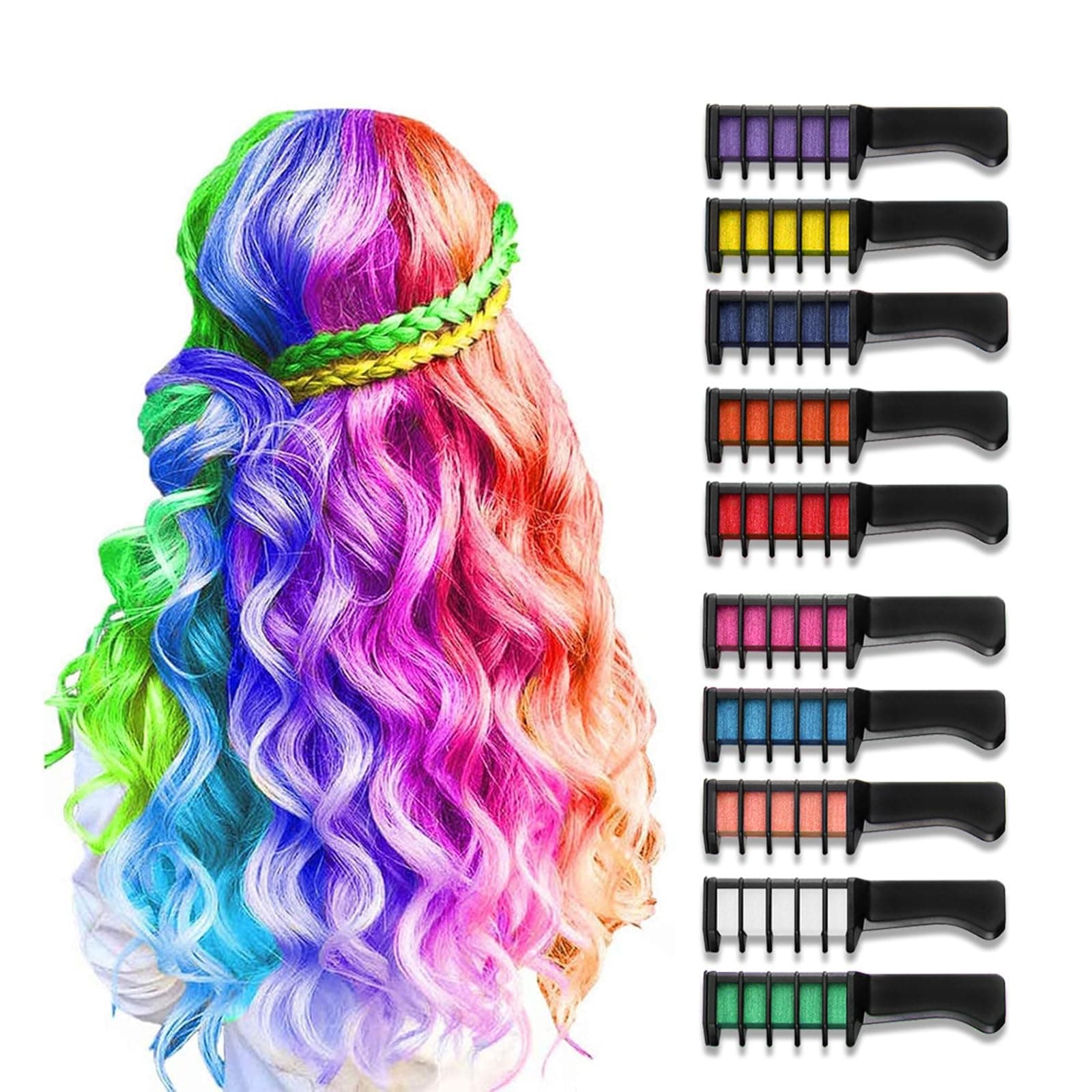 WEMOVE Hair Chalk for Girls Kids 10pcs, Temporary Bright Hair Color Chalk Comb Set for Girls 4 5 6 7 8 9 10 Year Old Birthday Gifts Children's Day Halloween Christmas Makeup Cosplay DIY Party Favors