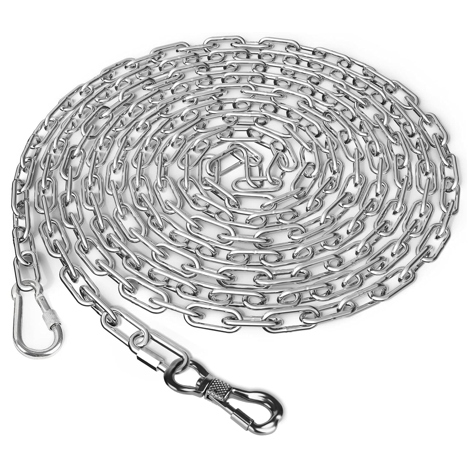 Tresbro Heavy Duty Dog Chains for Outside, 30FT Stainless Steel Tie Out Cable with Swivel Hook for Large Medium Dogs, Metal Chew Proof Pet Runner Chain Leash for Outdoor Camping Hiking Yard Lead, 4MM